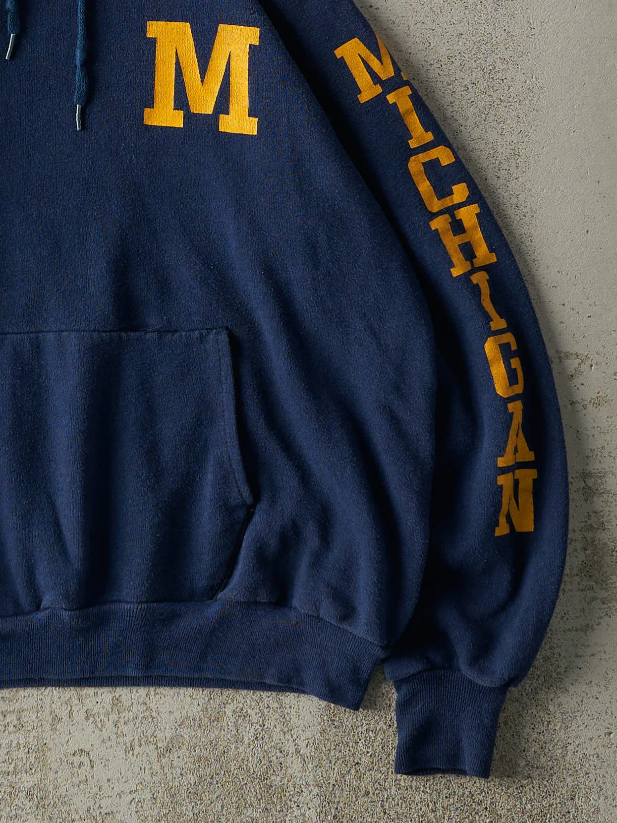 Vintage 80s Navy Blue University of Michigan Hoodie (S) sold by Rebalance Vintage product image thumbnail 3