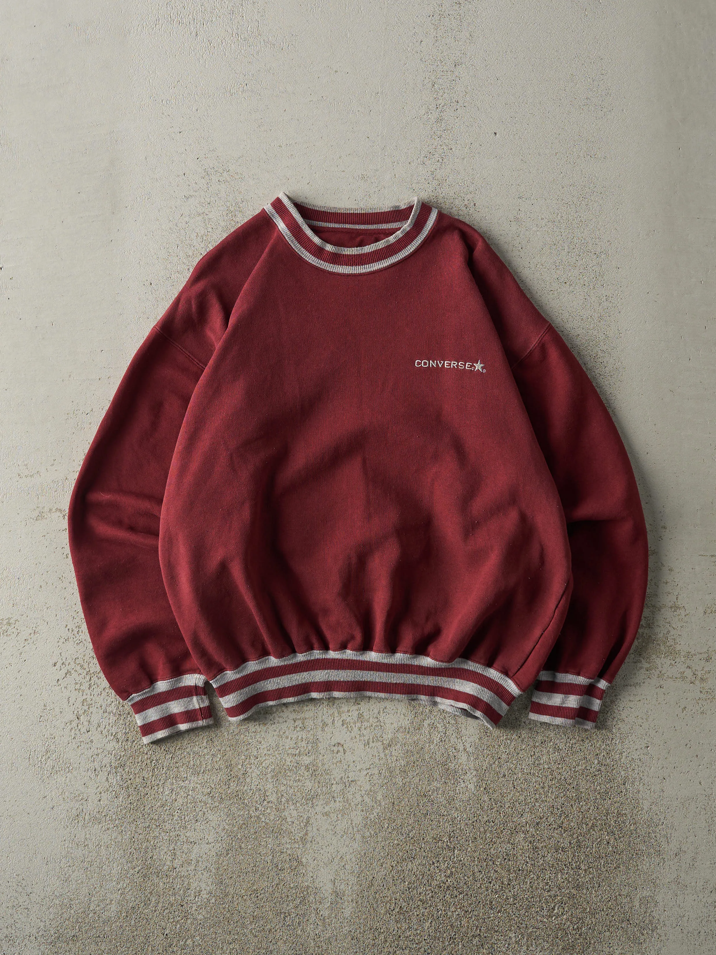 Vintage 90s Burgundy Embroidered Converse Boxy Crewneck (M) sold by Rebalance Vintage