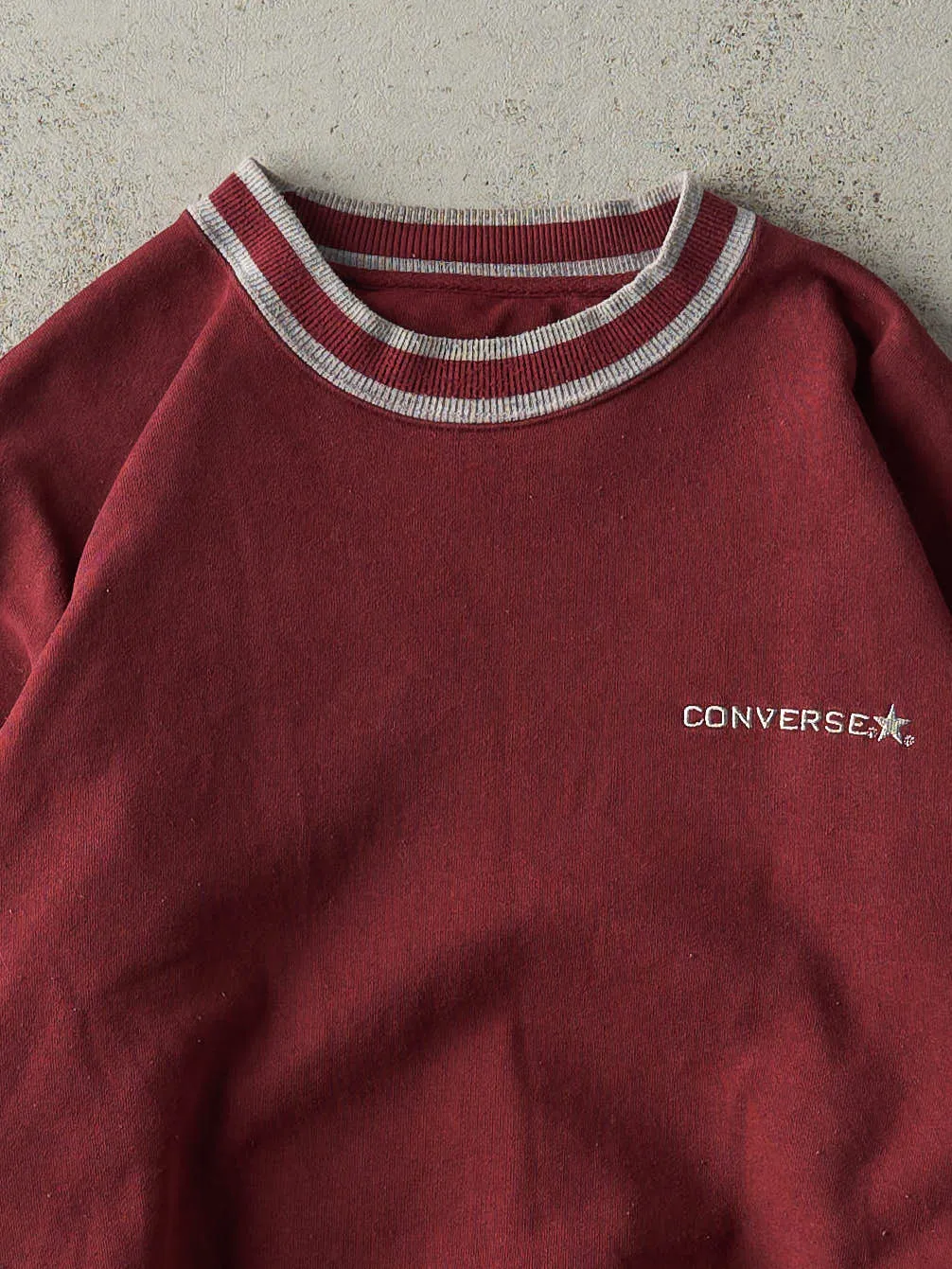Vintage 90s Burgundy Embroidered Converse Boxy Crewneck (M) sold by Rebalance Vintage product image thumbnail 3