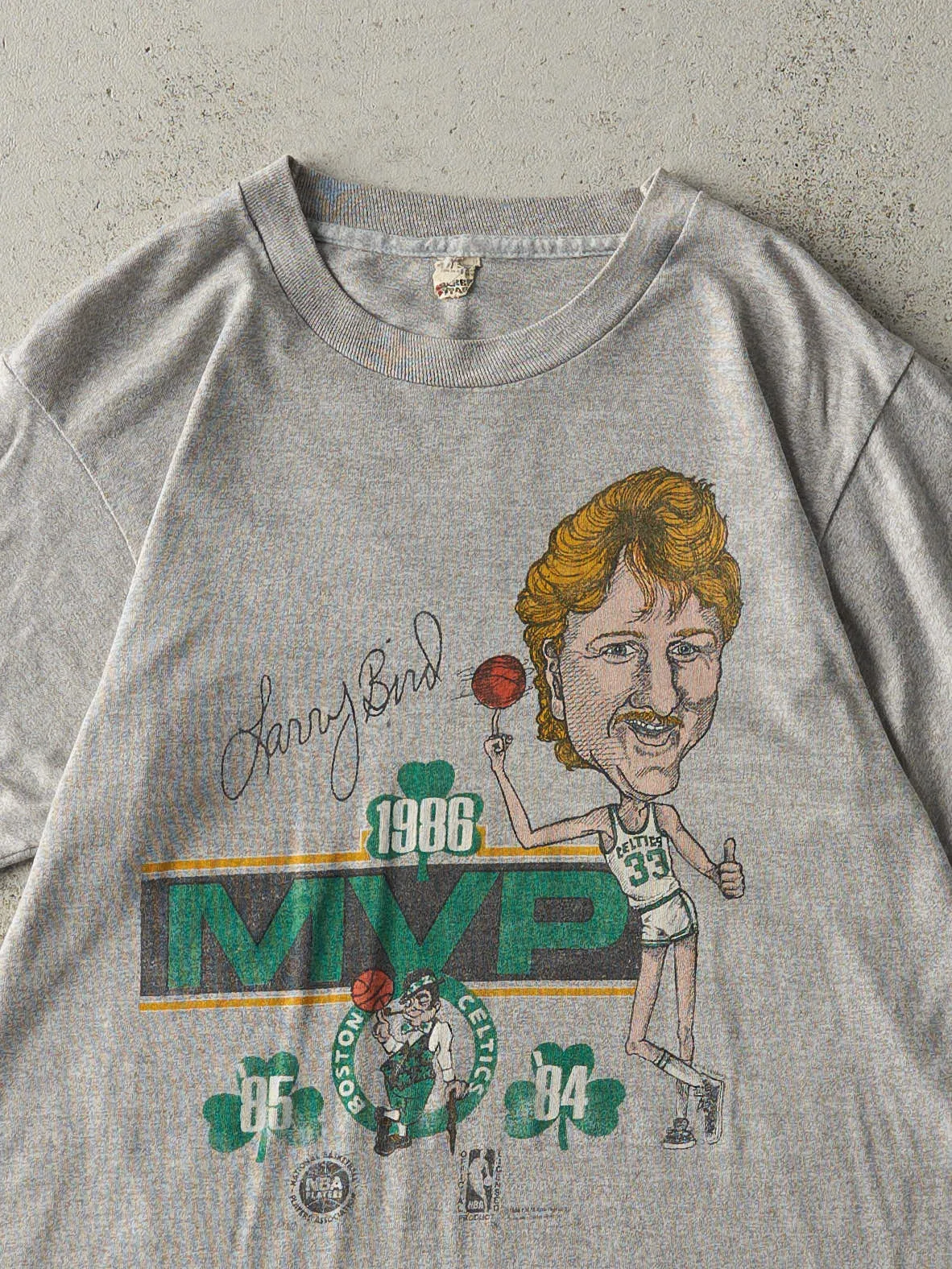 Vintage 86' Grey Larry Bird MVP Boston Celtics Single Stitch Tee (XS/S) sold by Rebalance Vintage product image thumbnail 2