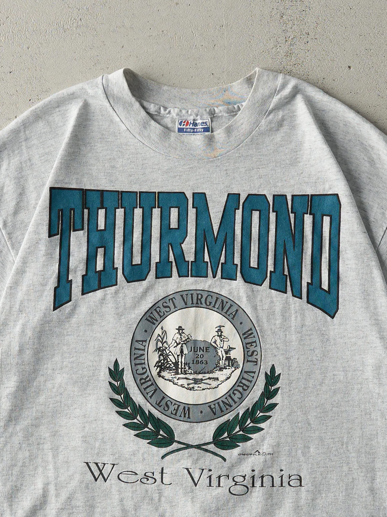 Vintage 92' Heather Grey Thurmond West Virginia Single Stitch Tee (M) sold by Rebalance Vintage product image thumbnail 2