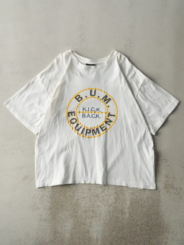 Vintage 90s White B.U.M. Equipment Single Stitch Tee (L/XL) sold by Rebalance Vintage