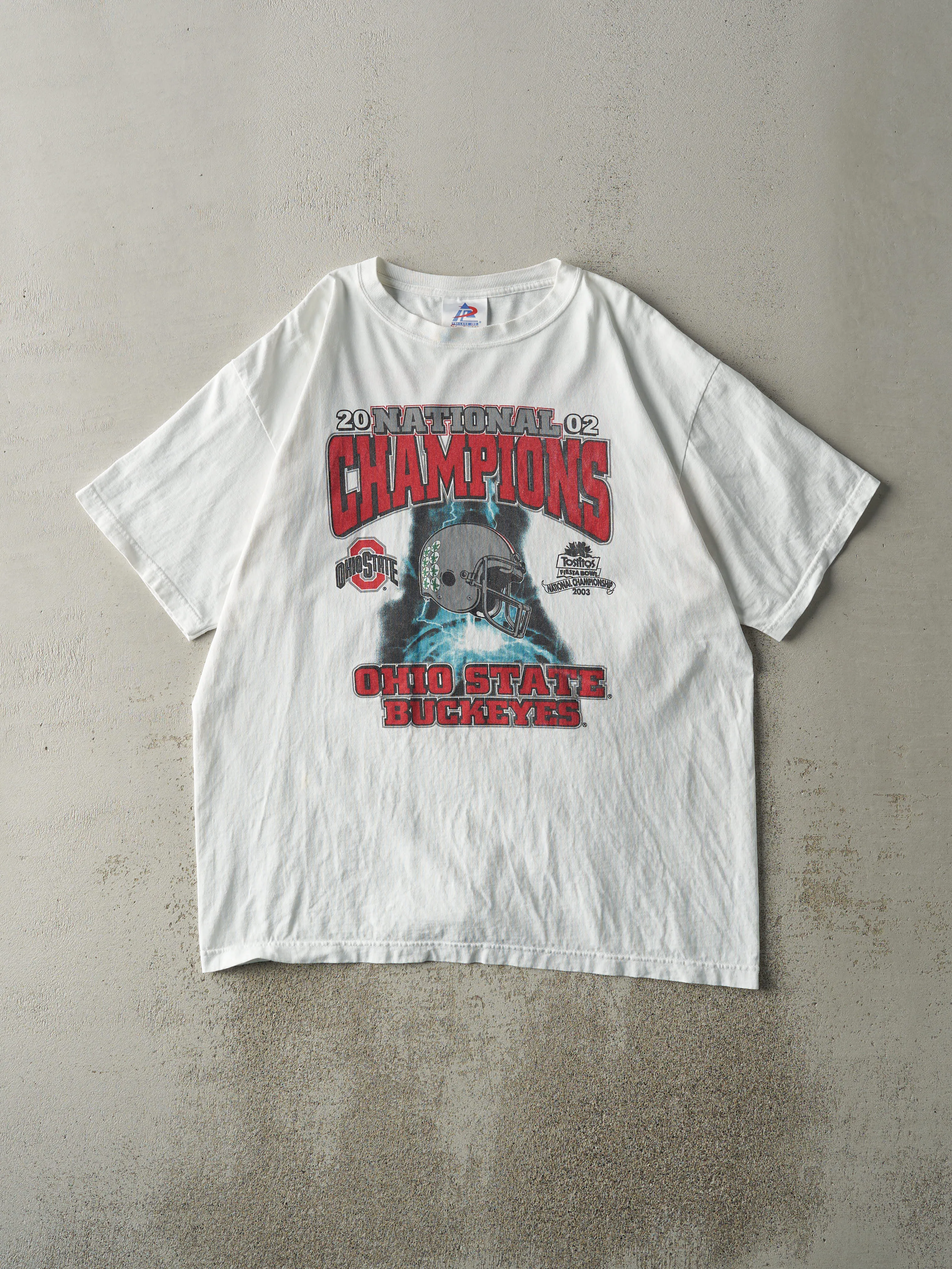 Vintage 03' White Ohio State Buckeyes National Champions Tee (L) sold by Rebalance Vintage