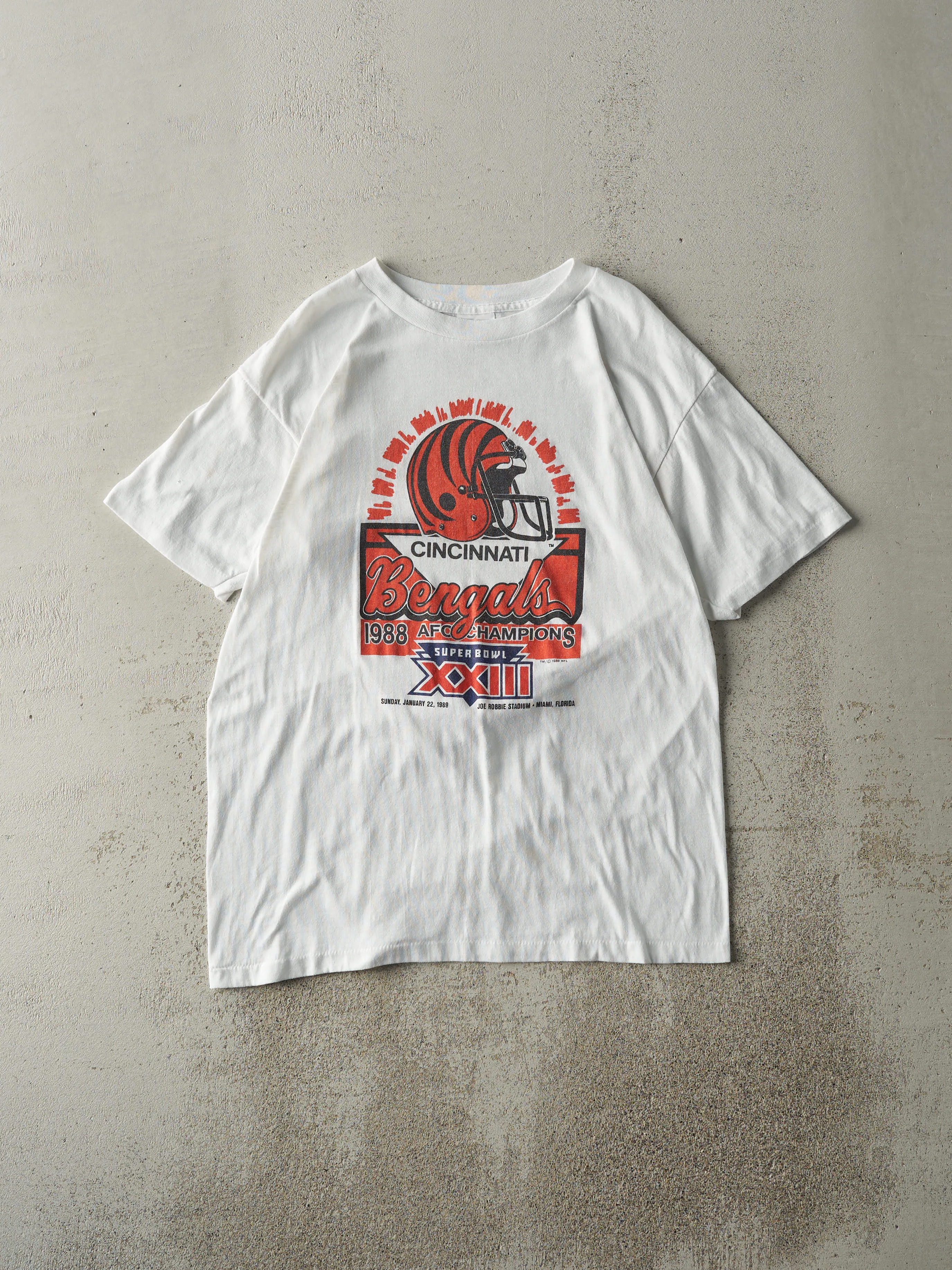 Vintage 89' White Cincinnati Bengals AFC Champions Single Stitch Tee (S/M) sold by Rebalance Vintage