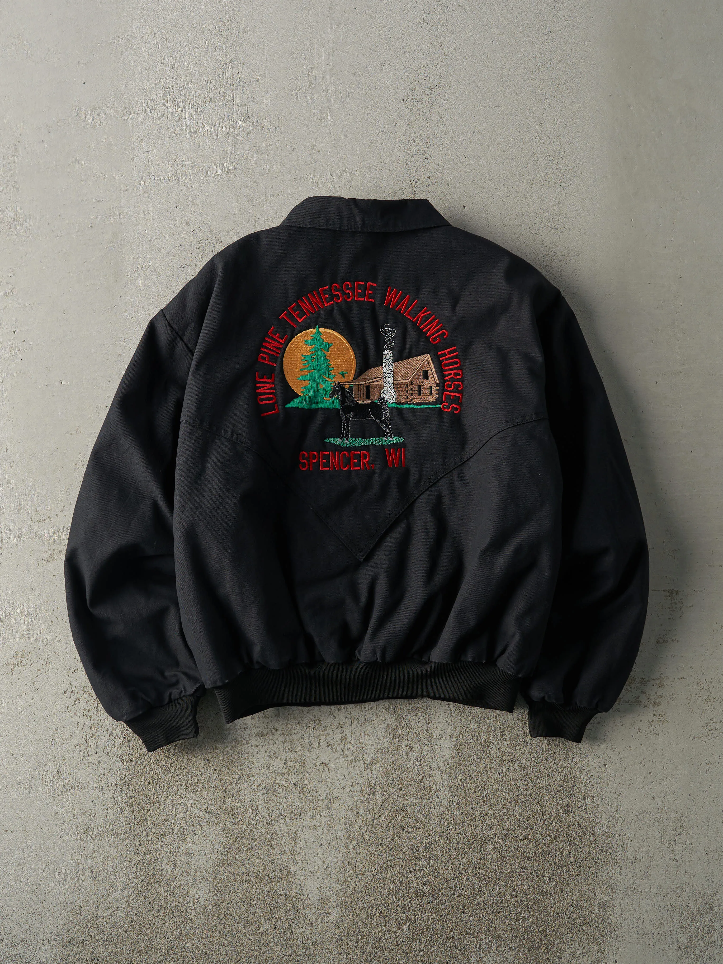 Vintage 70s Black Lone Pine Tennessee Walking Horses Workwear Jacket (M) sold by Rebalance Vintage