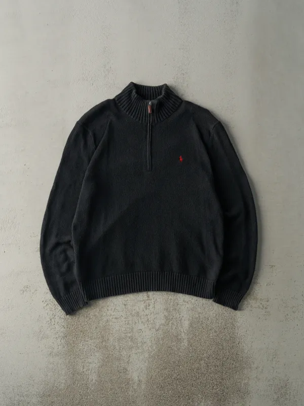 Vintage Y2K Faded Black Embroidered Polo Ralph Lauren Quarter Zip Knit (M) sold by Rebalance Vintage