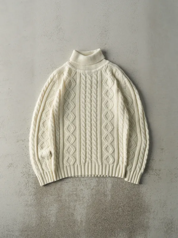 Vintage 80s Beige Cable Knit Turtle Neck Sweatshirt (M) sold by Rebalance Vintage
