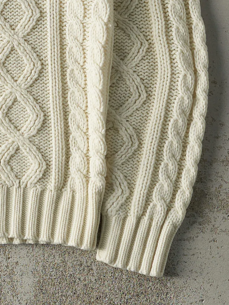 Vintage 80s Beige Cable Knit Turtle Neck Sweatshirt (M) sold by Rebalance Vintage product image thumbnail 3