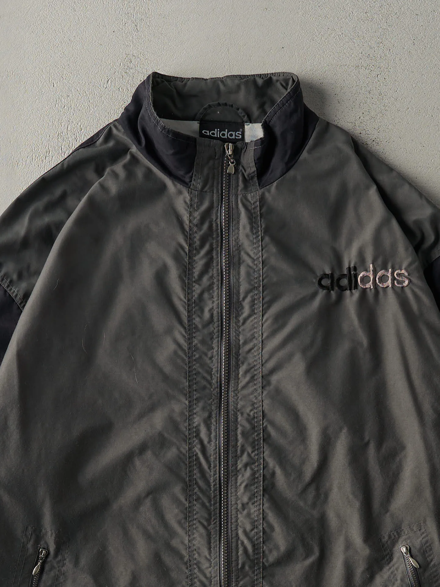 Vintage 90s Charcoal Grey & Black Adidas Windbreaker Jacket (XL) sold by Rebalance Vintage product image thumbnail 3
