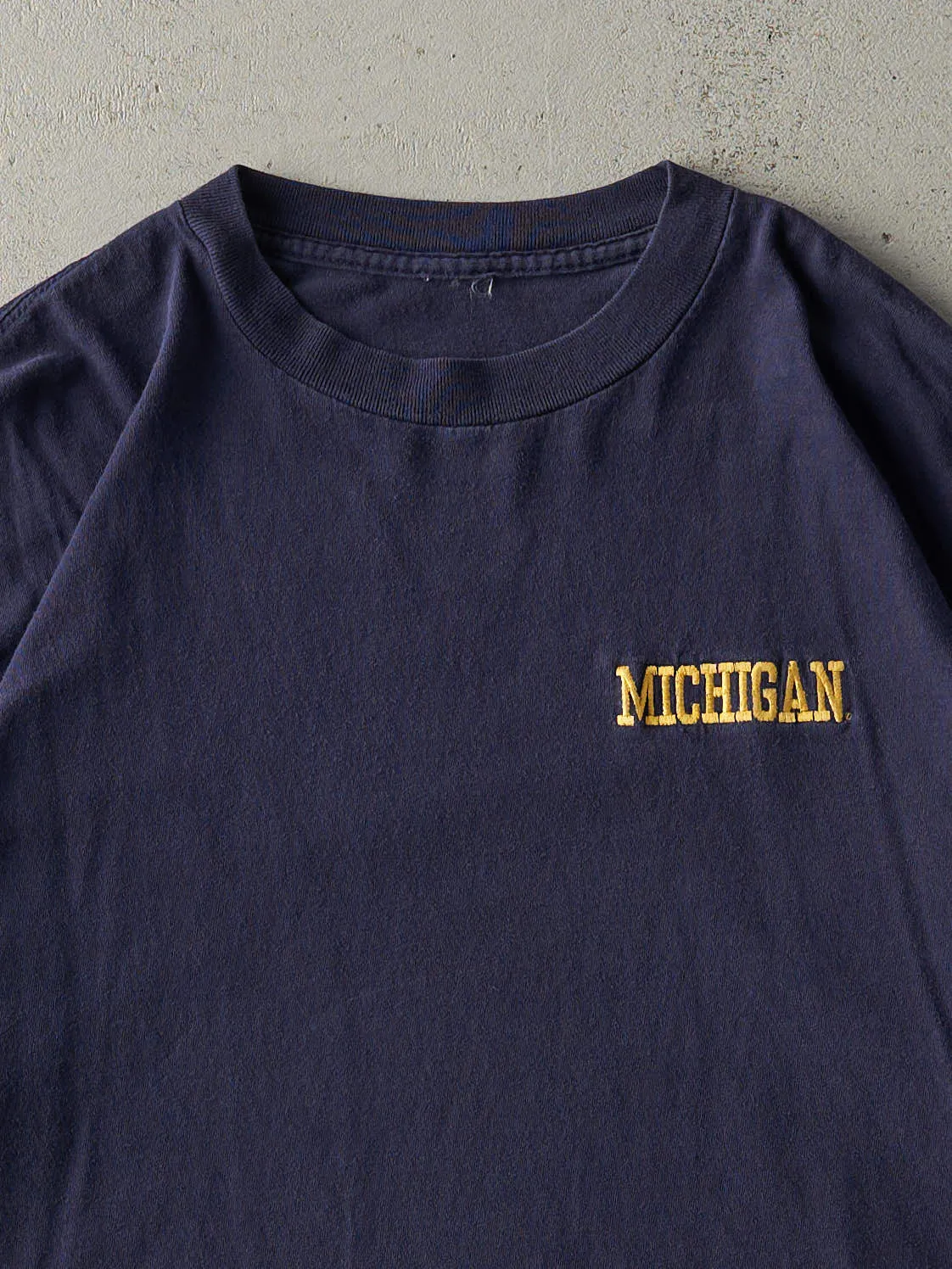 Vintage 90s Navy Blue Embroidered University of Michigan Tee (L) sold by Rebalance Vintage product image thumbnail 2