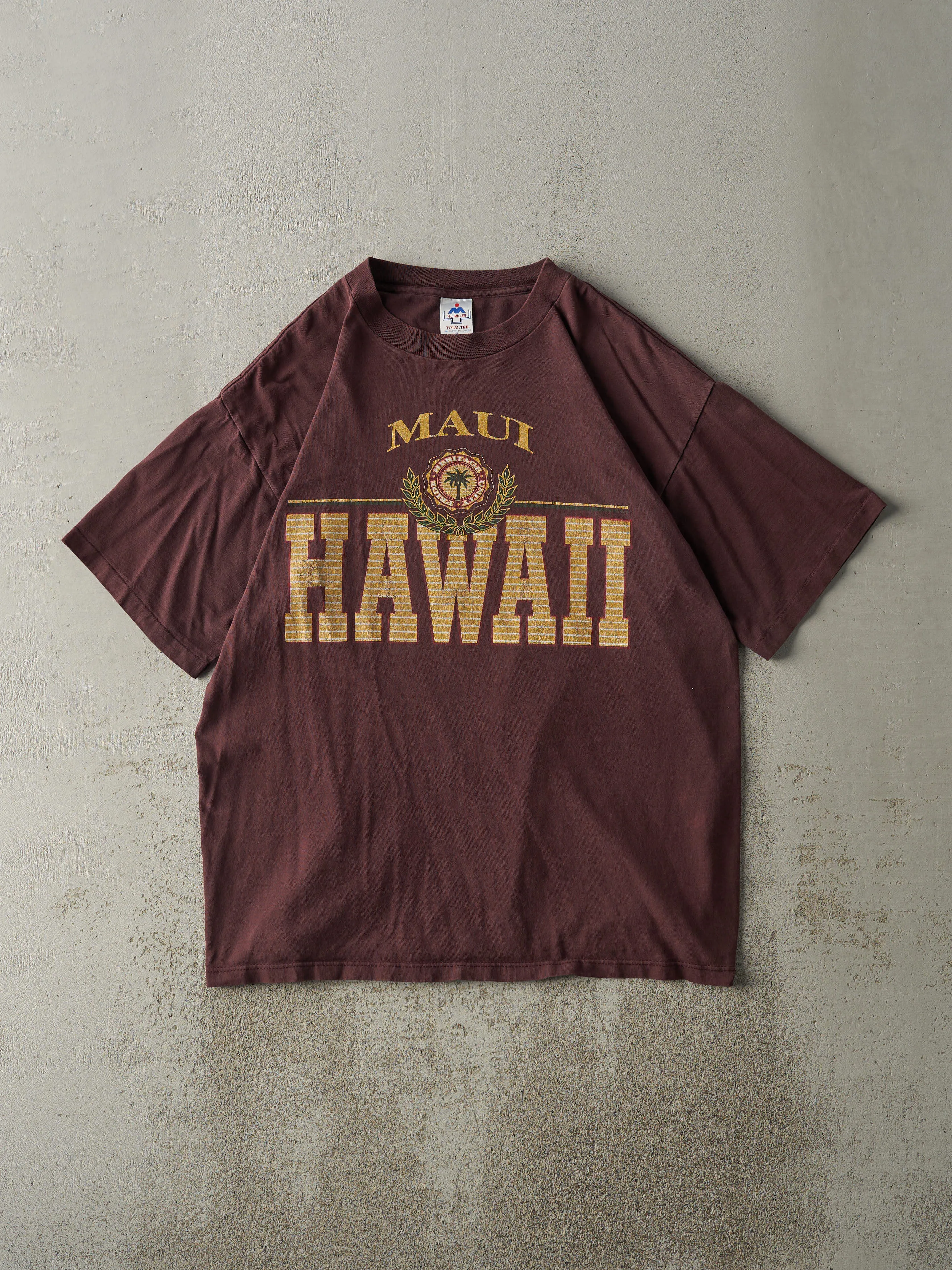 Vintage 90s Burgundy Maui Hawaii Single Stitch Tee (L) sold by Rebalance Vintage