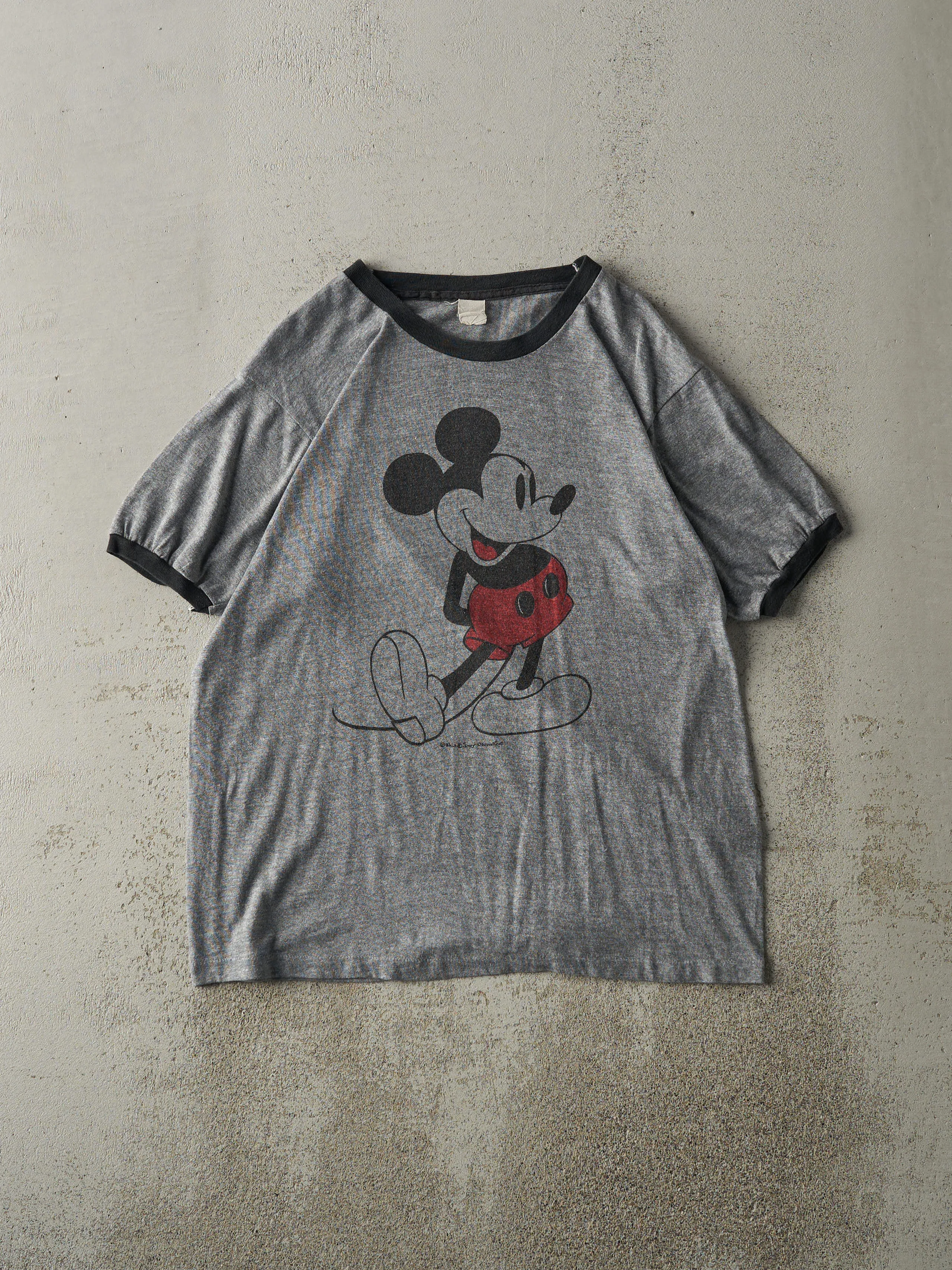 Vintage 80s Grey Mickey Mouse Ringer Tee (M) sold by Rebalance Vintage