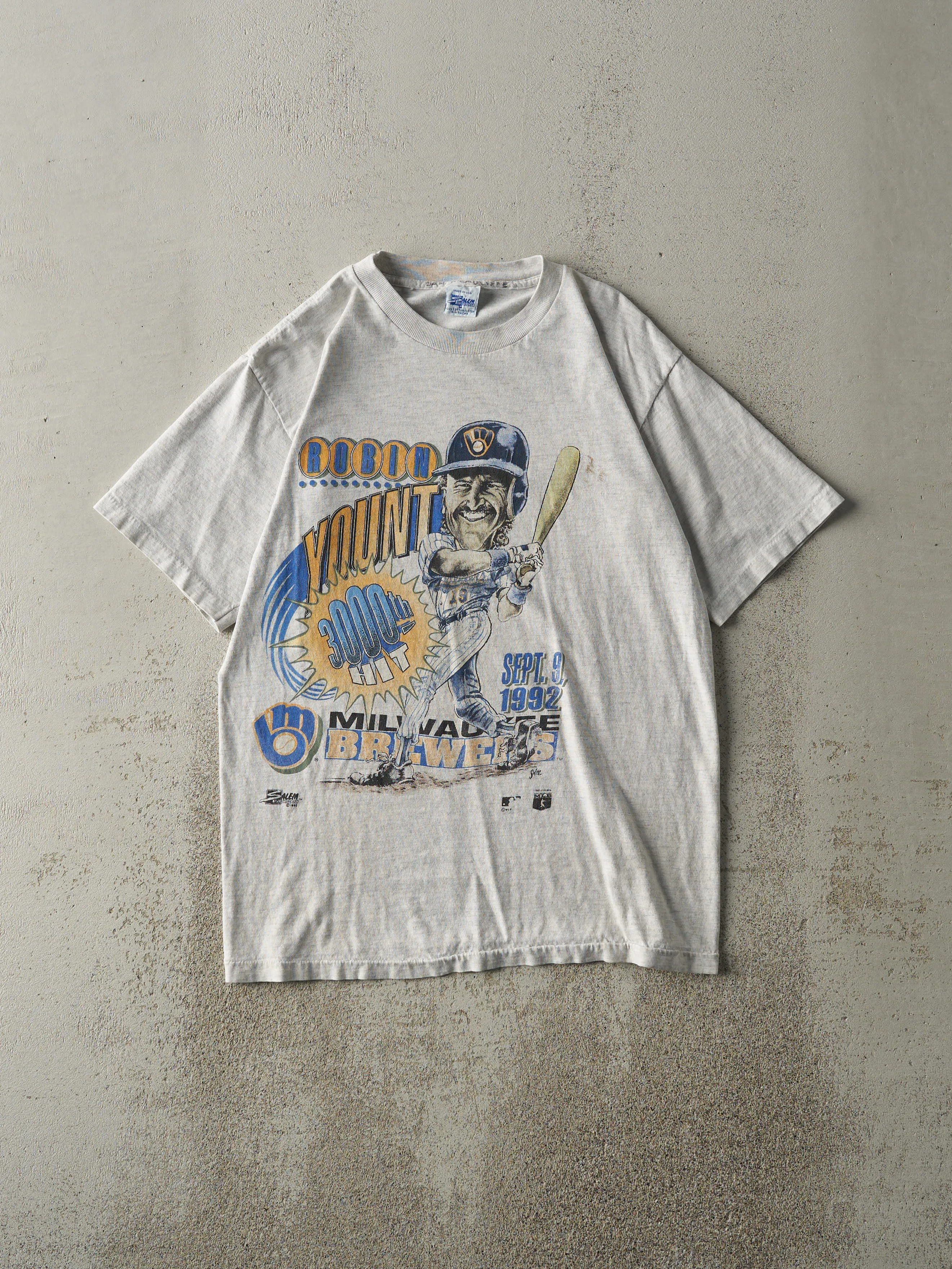 Vintage 92' Heather Grey Milwaukee Brewers Single Stitch Tee (S/M) sold by Rebalance Vintage