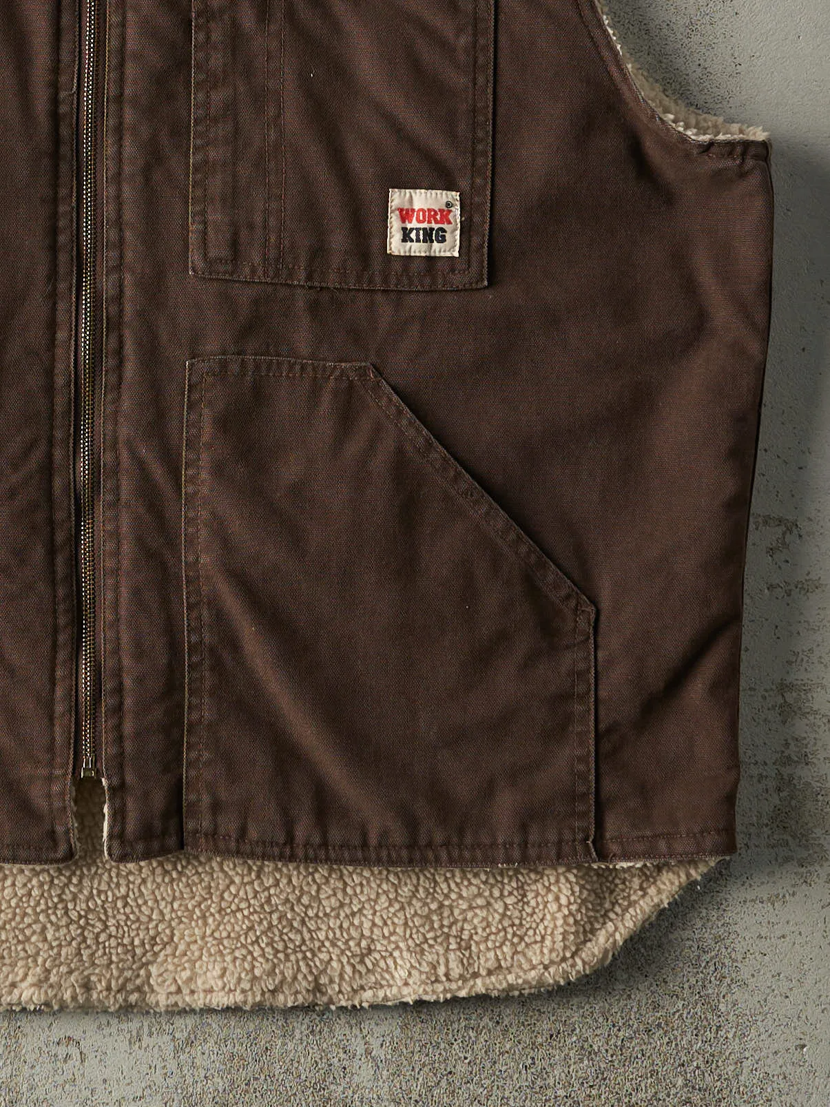 Vintage 90s Brown Work King Sherpa Lined Work Vest (XL) sold by Rebalance Vintage product image thumbnail 3