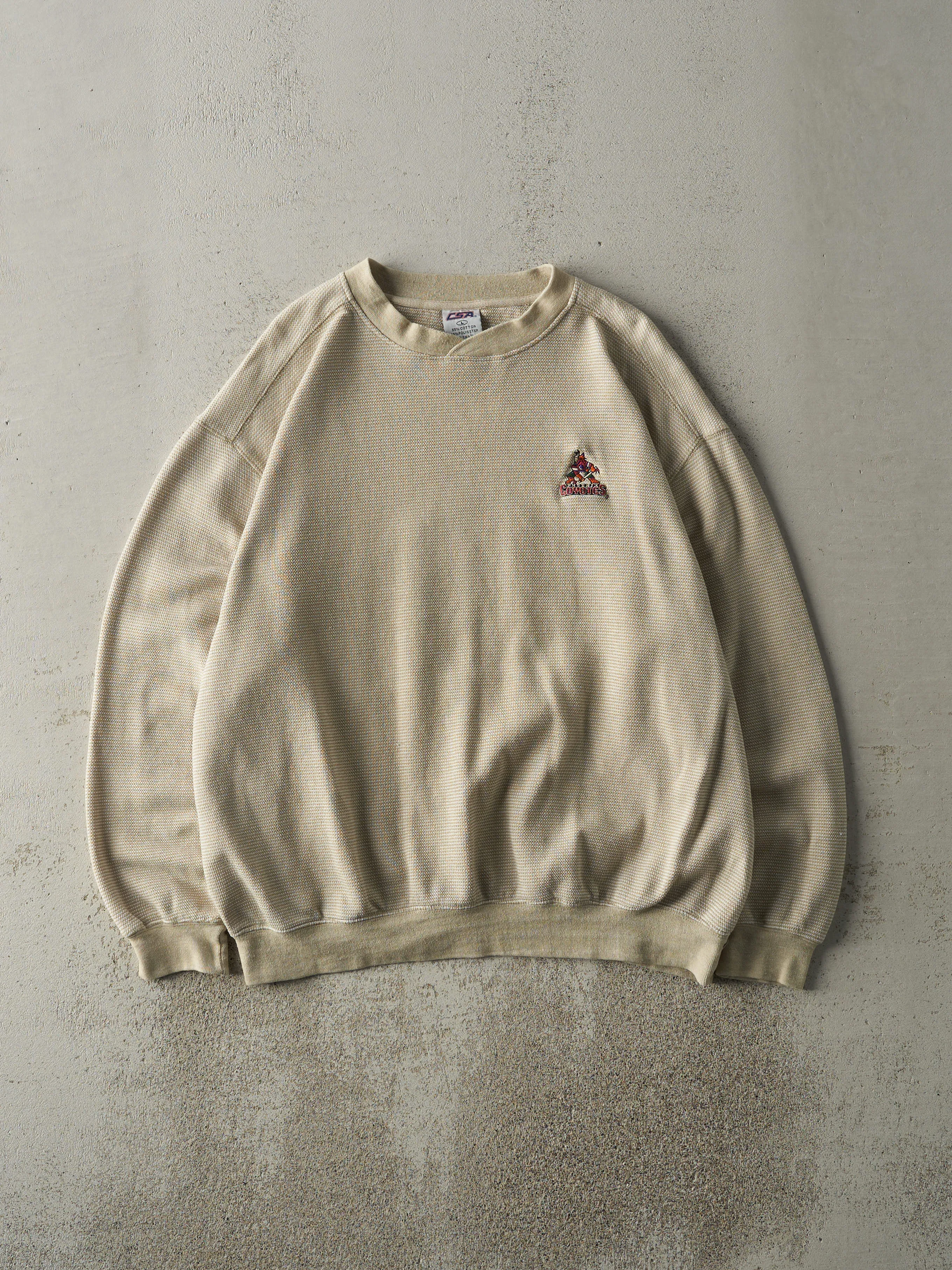 Vintage 90s Beige Embroidered Phoenix Coyotes Knit Crewneck (L/XL) sold by Rebalance Vintage