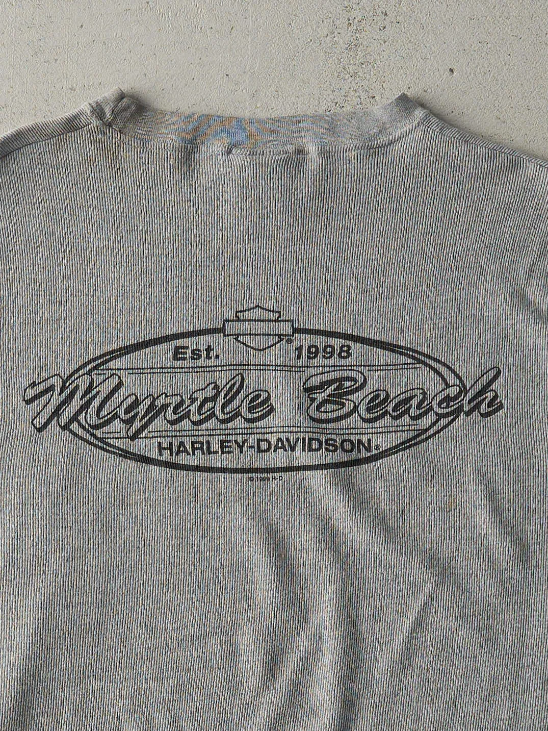 Vintage 99' Grey Myrtle Beach South Carolina Harley Davidson Waffle Knit Tank (S) sold by Rebalance Vintage product image thumbnail 4