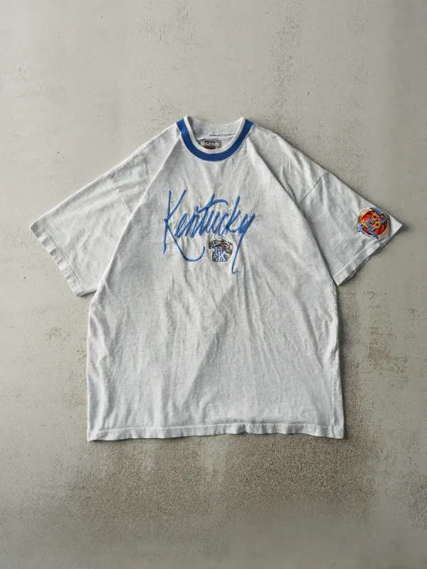 Vintage 97' Heather Grey NCAA Basketball Kentucky Wildcats Embroidered Tee (L) sold by Rebalance Vintage