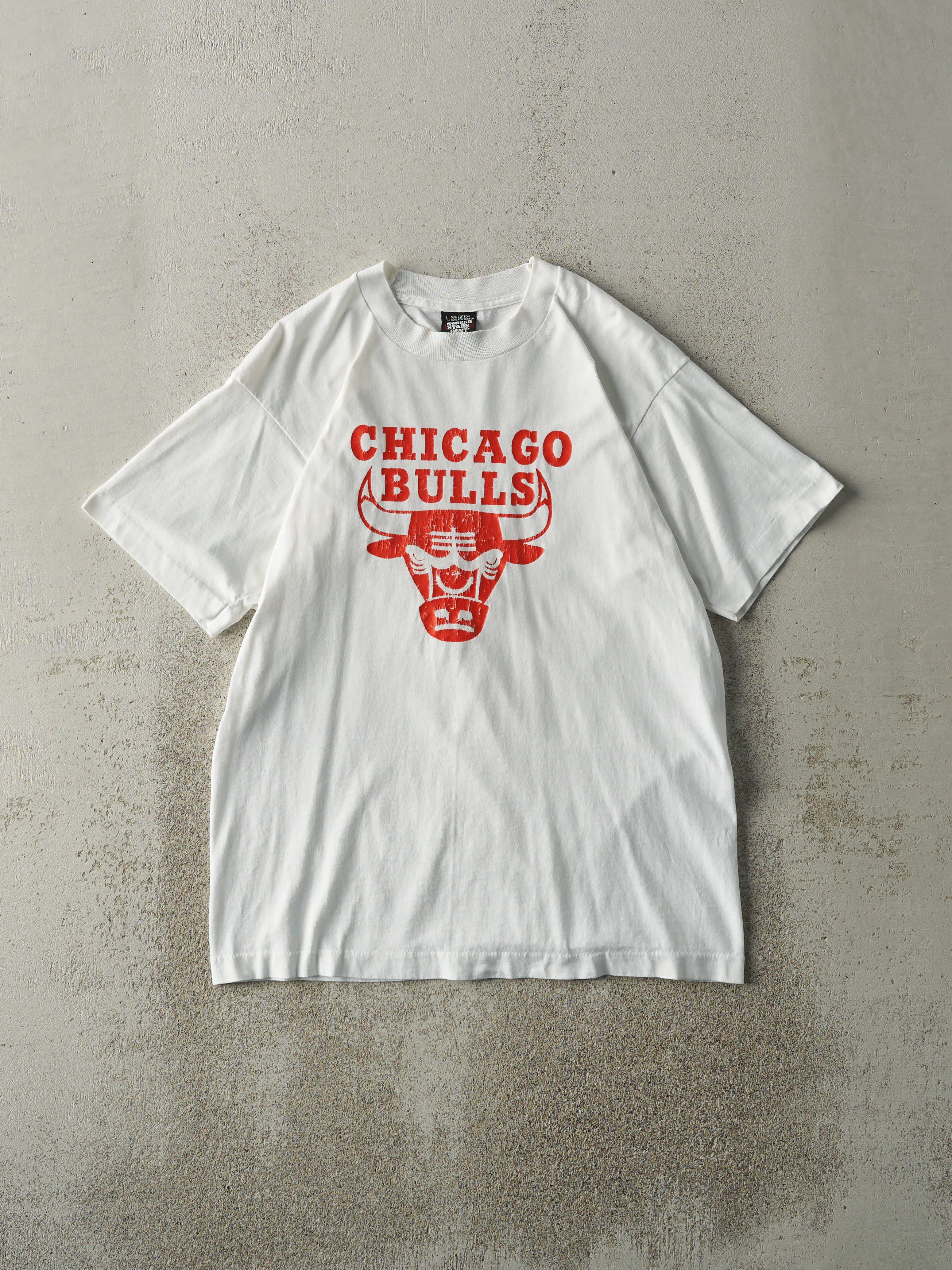 Vintage 90s White Chicago Bulls Single Stitch Tee (S/M) sold by Rebalance Vintage