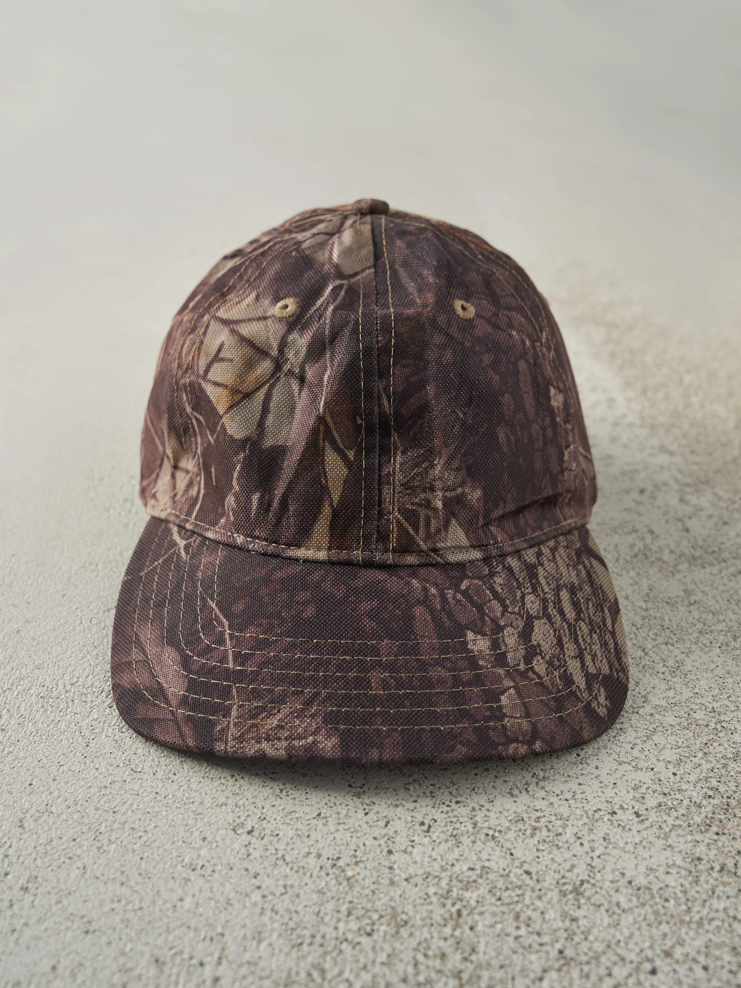 Vintage Y2K Camo Rain Lined Velcro Back Hat sold by Rebalance Vintage