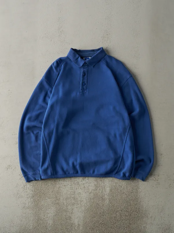 Vintage 90s Blue Quarter Button Russell Athletic Crewneck (M) sold by Rebalance Vintage