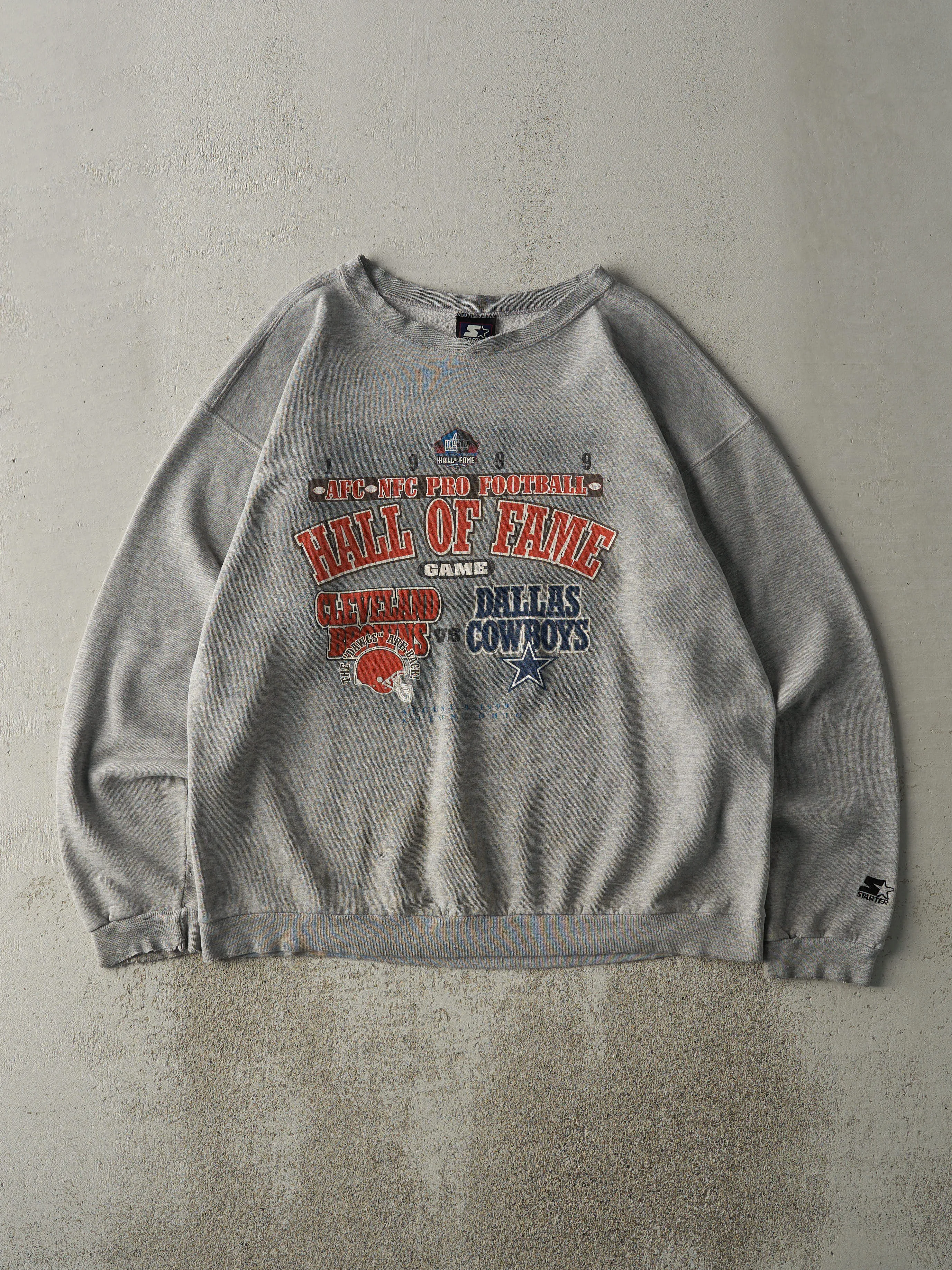 Vintage 99' Grey Cleveland Browns vs Dallas Cowboys Hall Of Fame Game Crewneck (L) sold by Rebalance Vintage