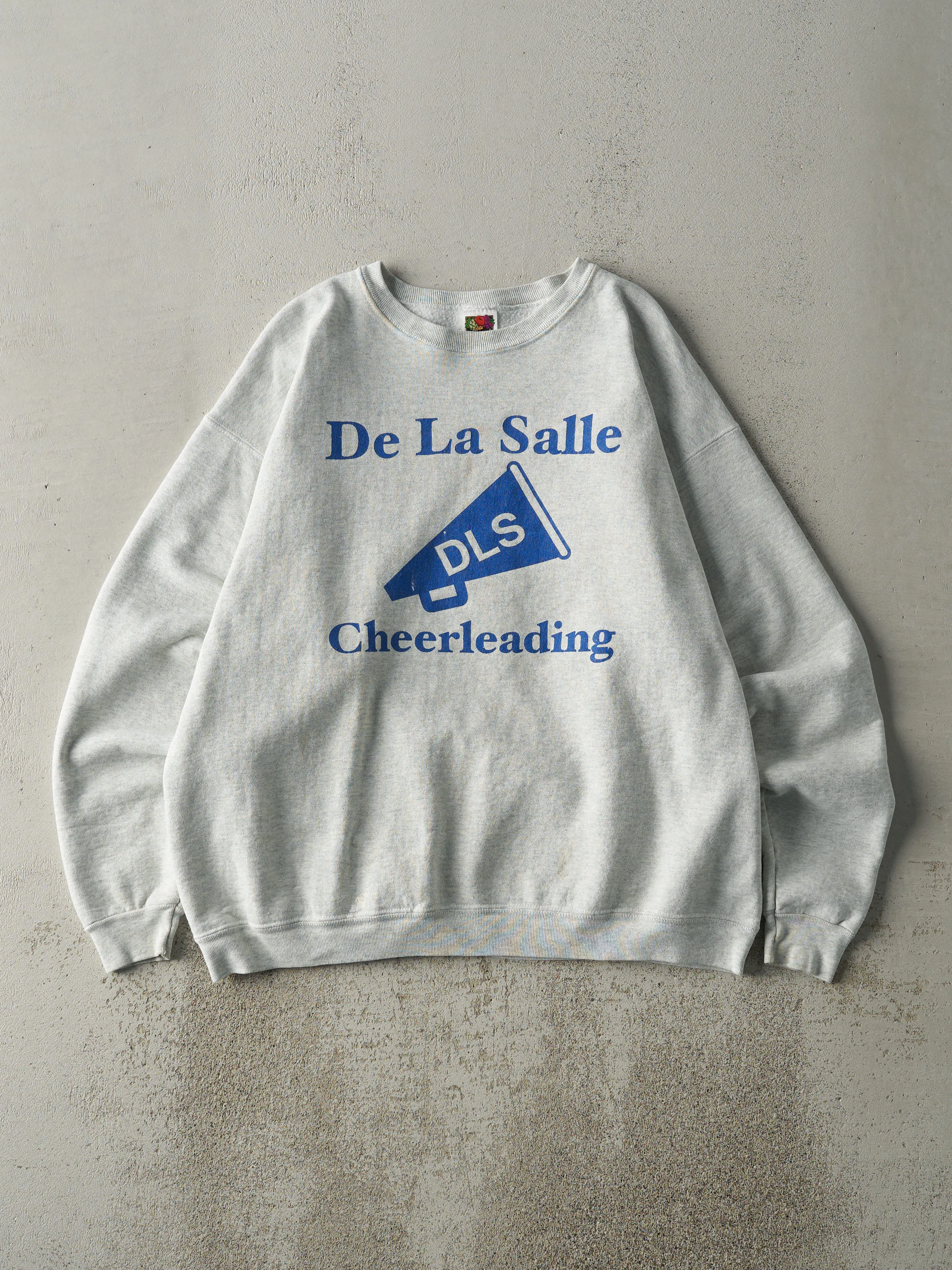 Vintage 90s Heather Grey De La Salle Cheerleading Crewneck (L) sold by Rebalance Vintage