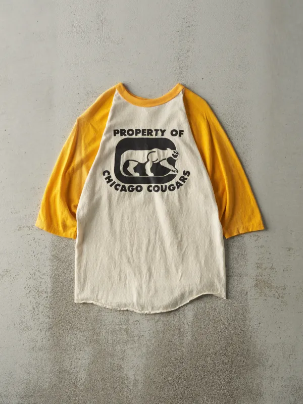 Vintage 70s Yellow & Beige Chicago Cougars Russell 3/4 Sleeve Shirt (XS/S) sold by Rebalance Vintage