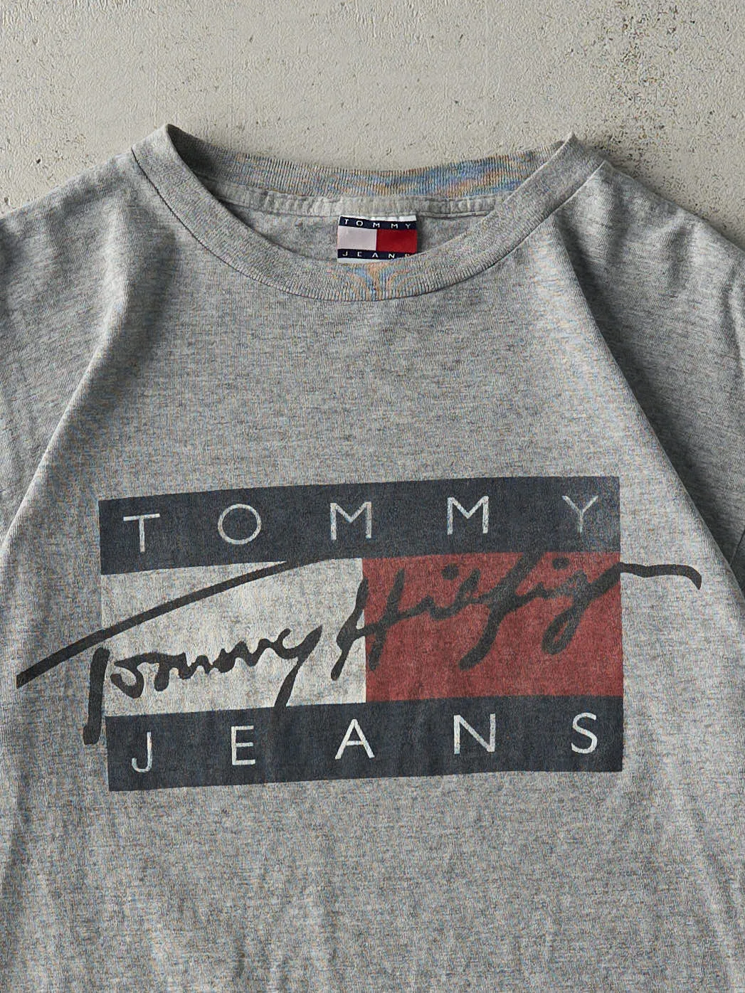 Vintage 90s Grey Tommy Jeans Logo Tee (M) sold by Rebalance Vintage product image thumbnail 2