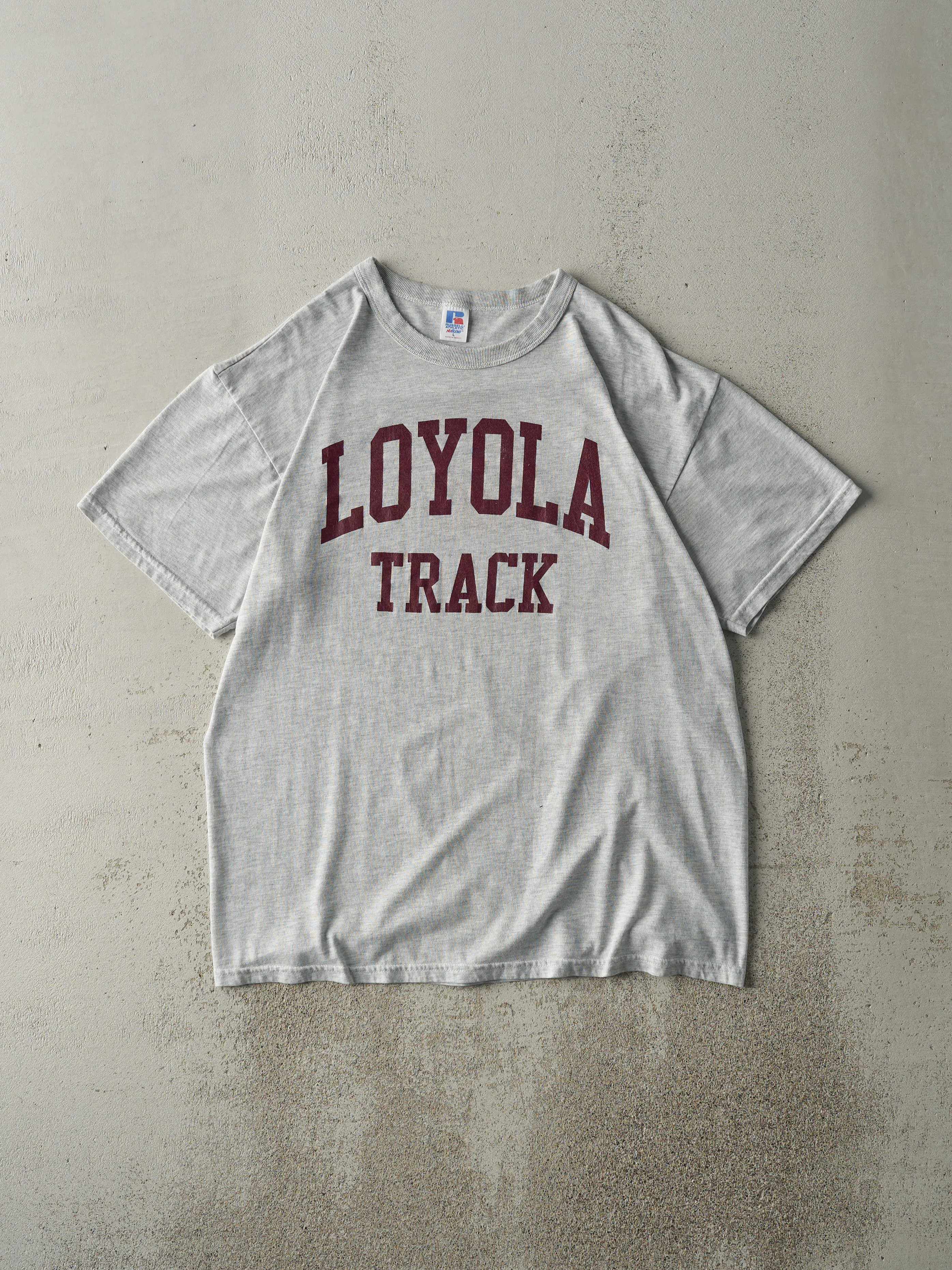 Vintage Y2K Heather Grey Loyola Track Russell Athletic Tee (M/L) sold by Rebalance Vintage