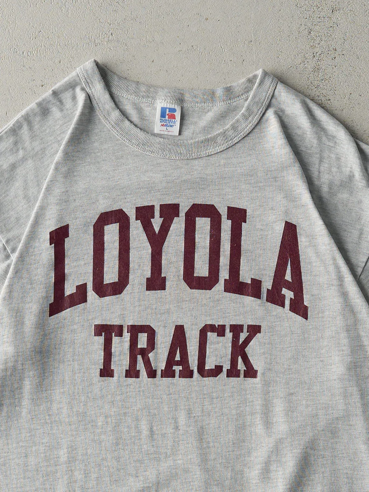 Vintage Y2K Heather Grey Loyola Track Russell Athletic Tee (M/L) sold by Rebalance Vintage product image thumbnail 2