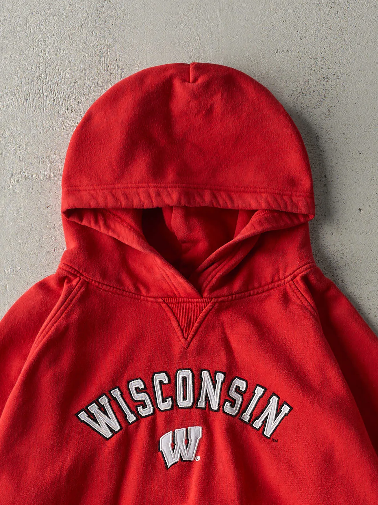 Vintage Y2K Red Embroidered Wisconsin University Boxy Hoodie (S/M) sold by Rebalance Vintage product image thumbnail 2