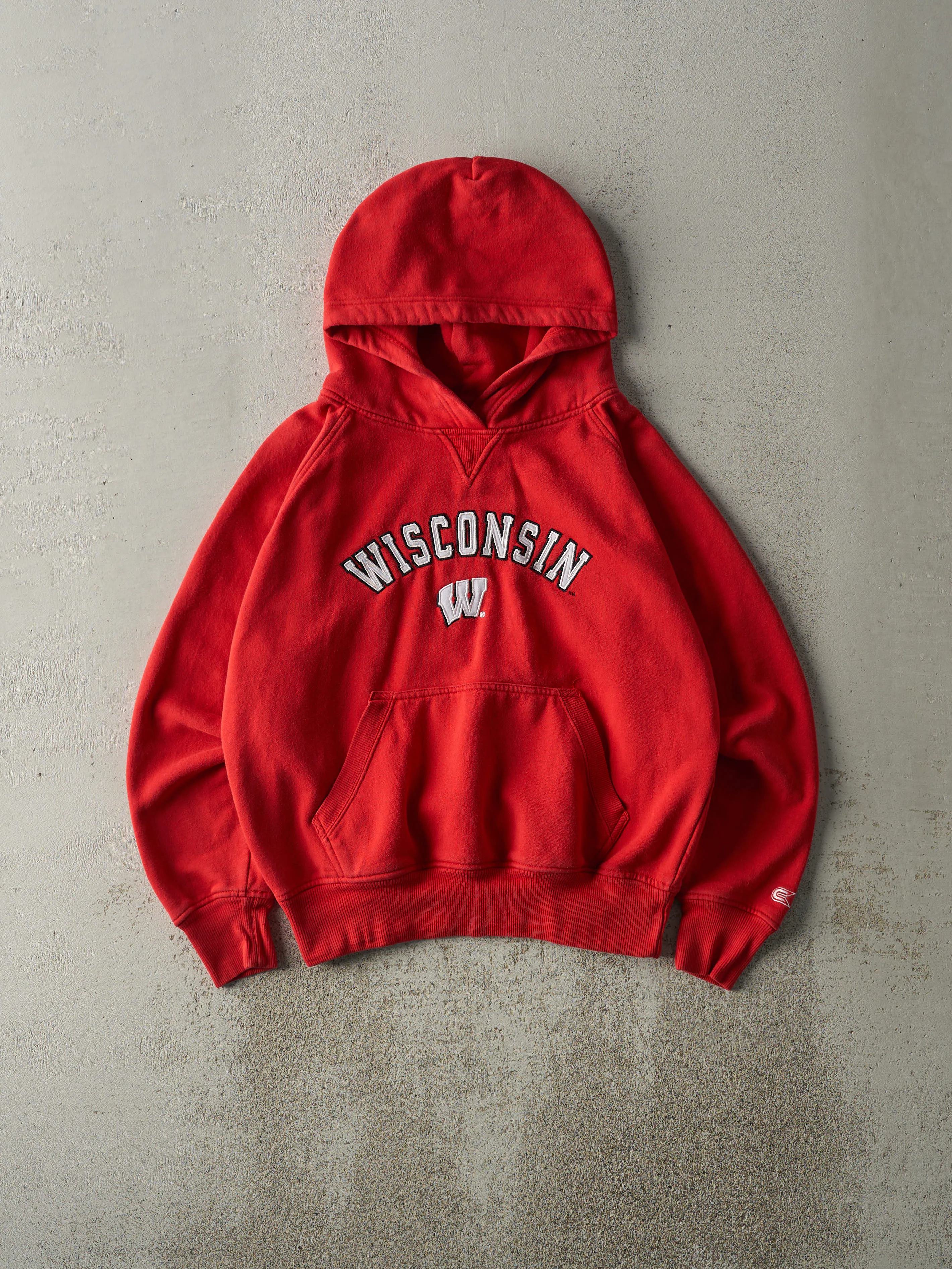 Vintage Y2K Red Embroidered Wisconsin University Boxy Hoodie (S/M) sold by Rebalance Vintage