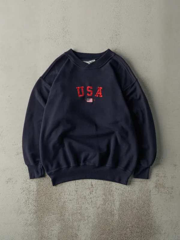 Vintage 90s Navy Blue Embroidered USA Crewneck (M) sold by Rebalance Vintage