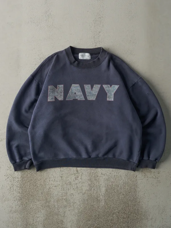 Vintage 90s Navy Blue Navy Boxy Crewneck (M) sold by Rebalance Vintage