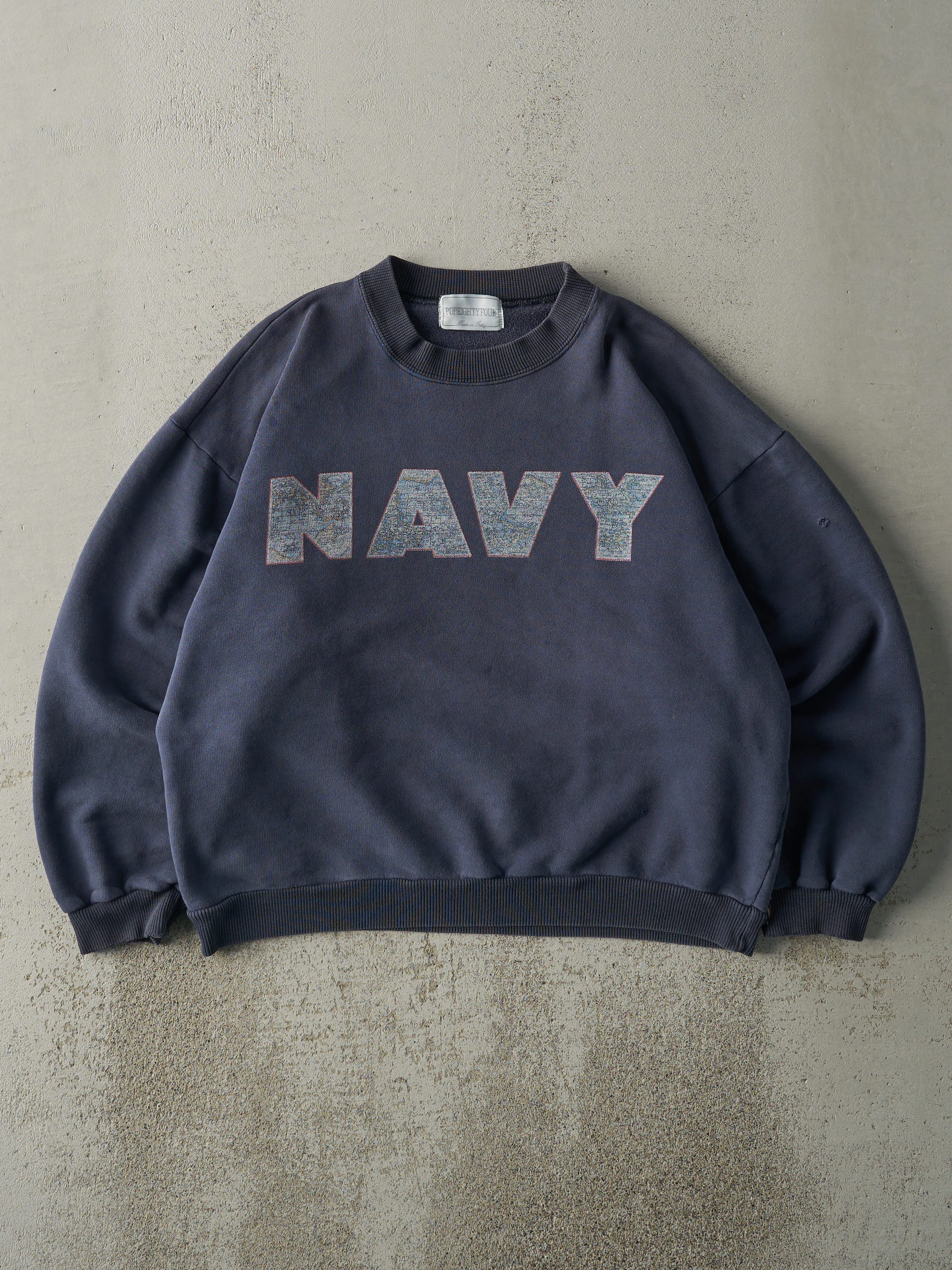 Vintage 90s Navy Blue Navy Boxy Crewneck (M) sold by Rebalance Vintage