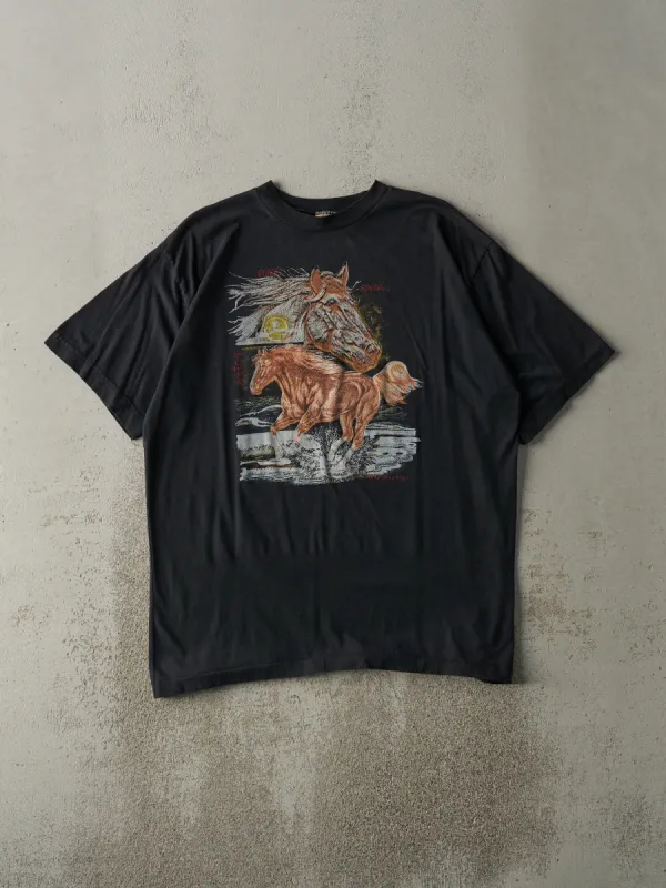 Vintage 90s Black Horse Tee (L) sold by Rebalance Vintage