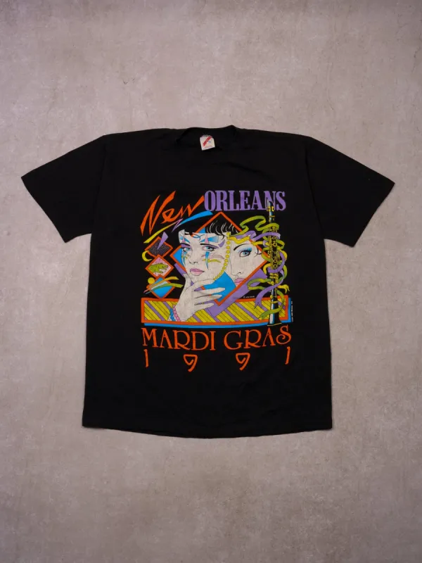 Vintage 91' Washed Black New Orleans Mardi Gras Graphic Tee (L) sold by Rebalance Vintage