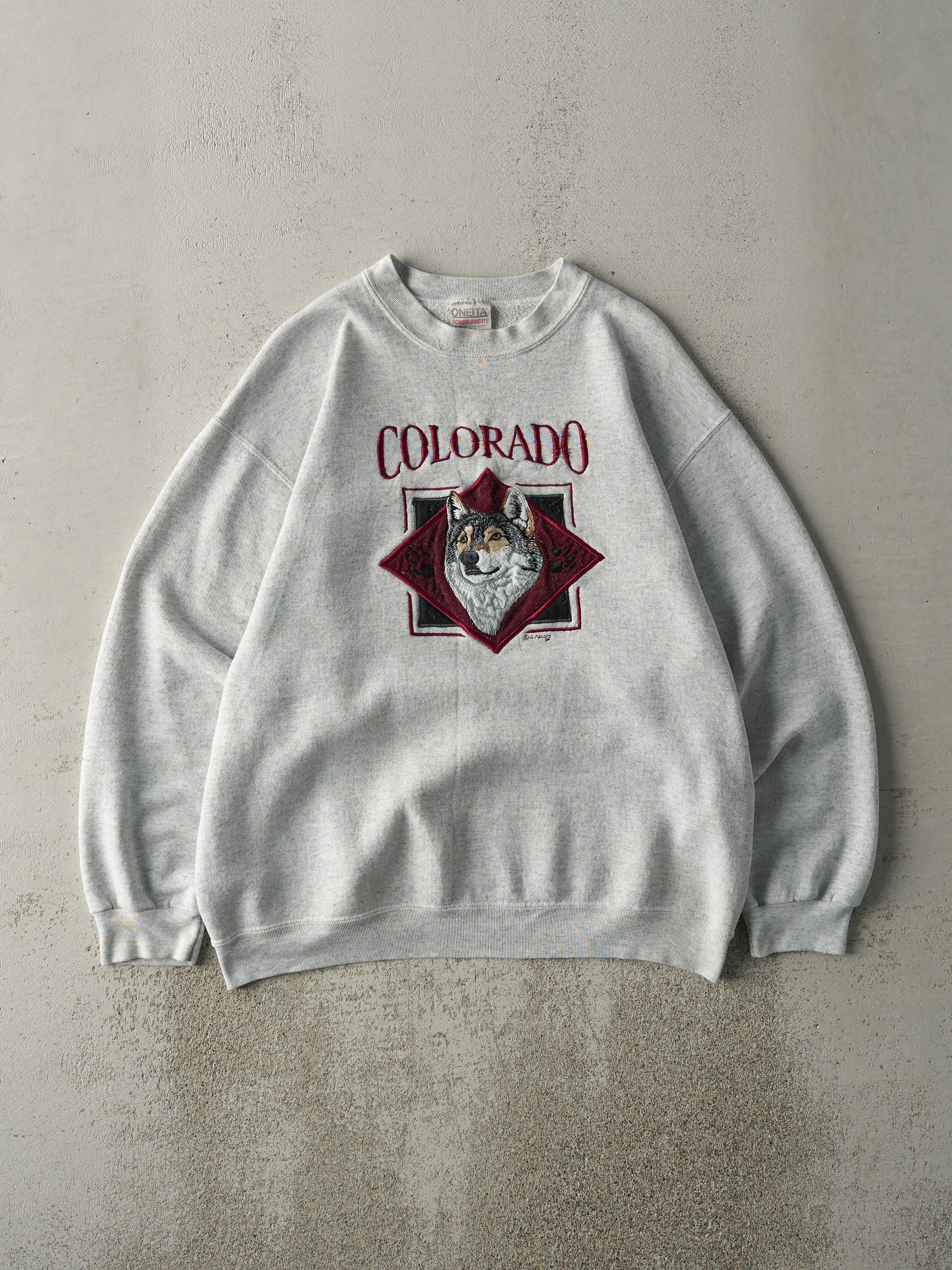 Vintage 94' Heather Grey Embroidered Colorado Crewneck (L) sold by Rebalance Vintage