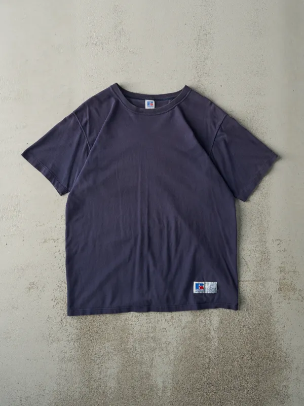 Vintage 90s Navy Blue Russell Athletics Blank Tee (M) sold by Rebalance Vintage