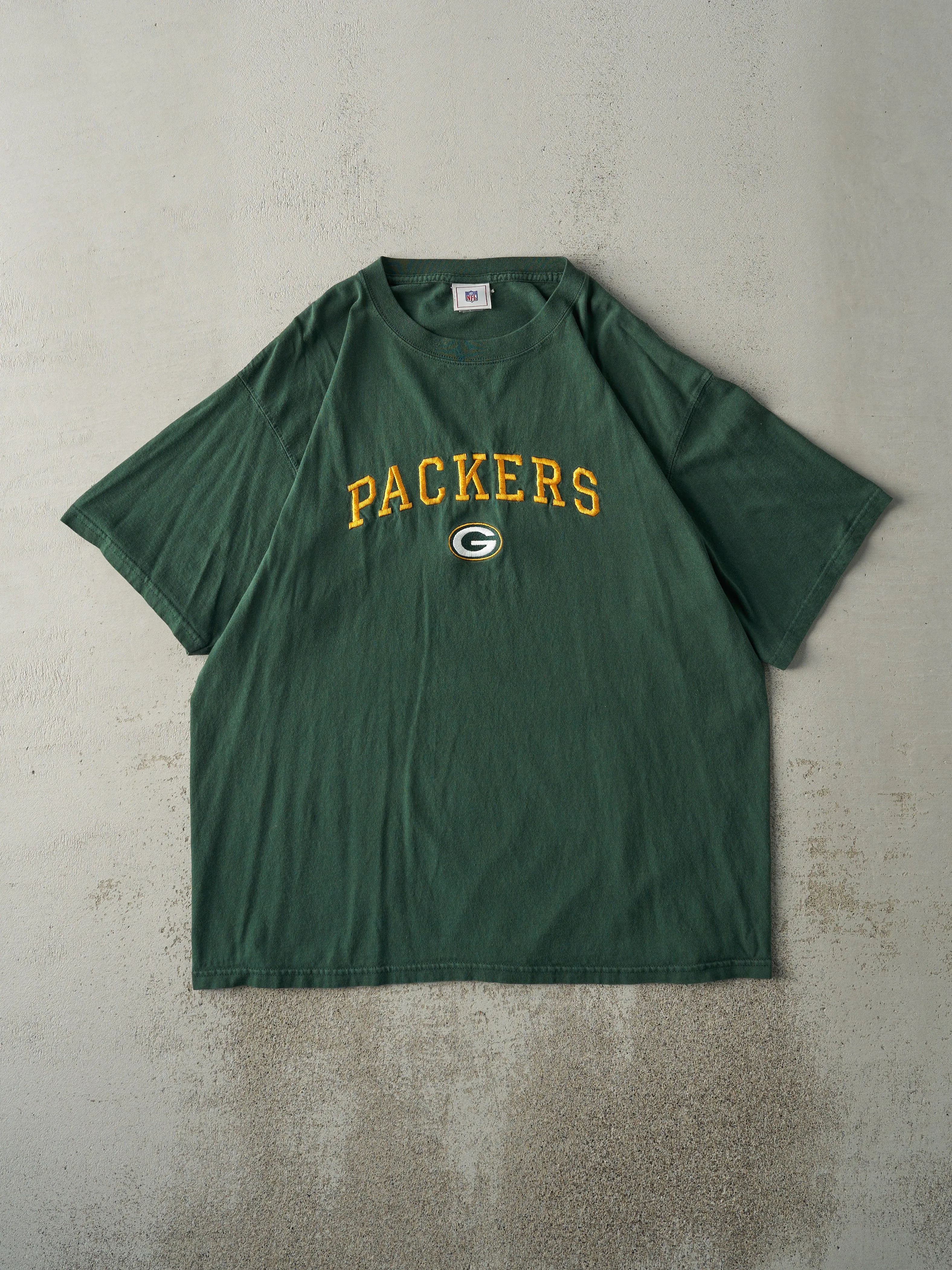 Vintage 90s Green Embroidered Green Bay Packers Tee (L) sold by Rebalance Vintage