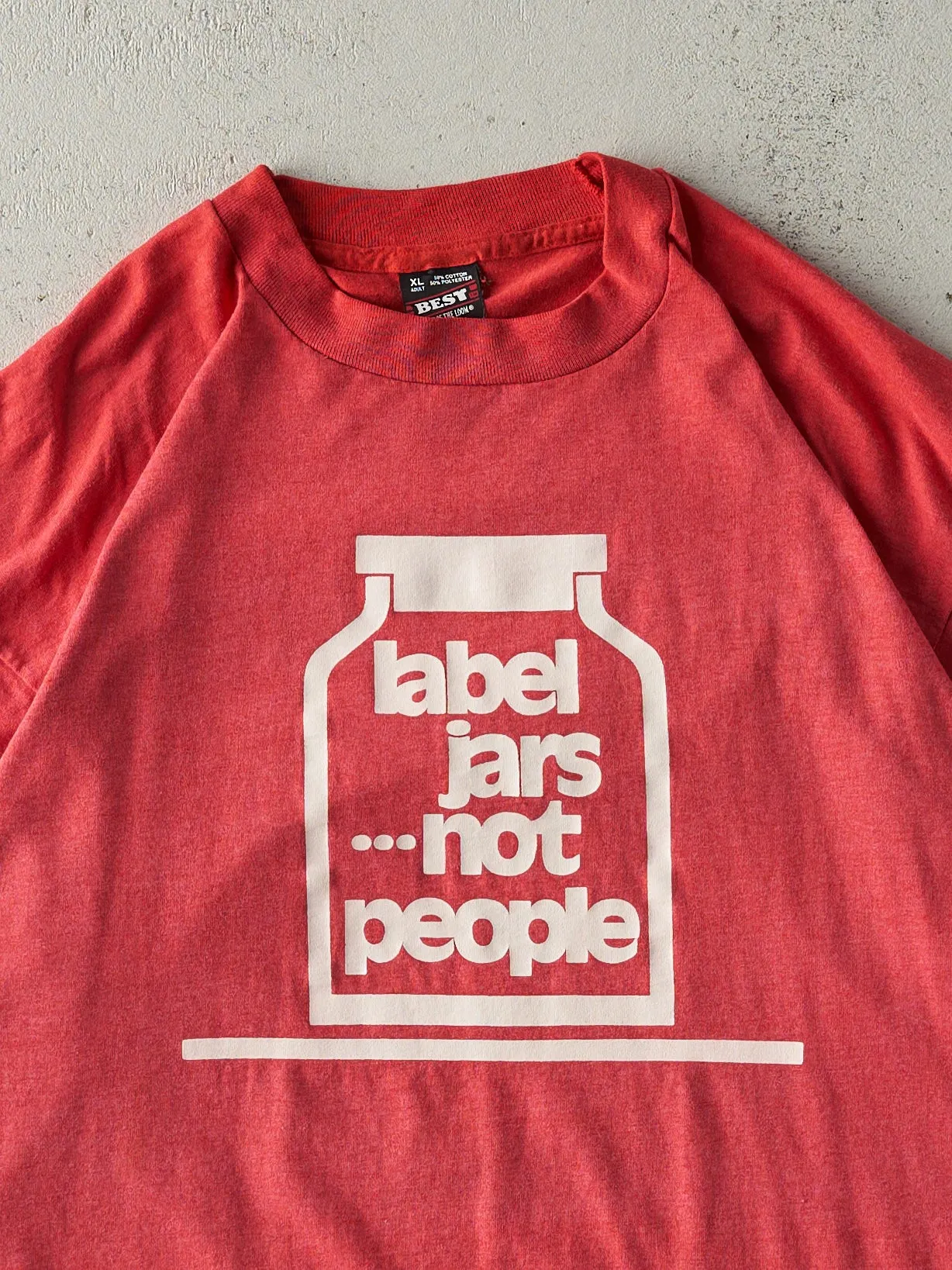 Vintage 90s Red "Label Jars Not People" Single Stitch Tee (L) sold by Rebalance Vintage product image thumbnail 2