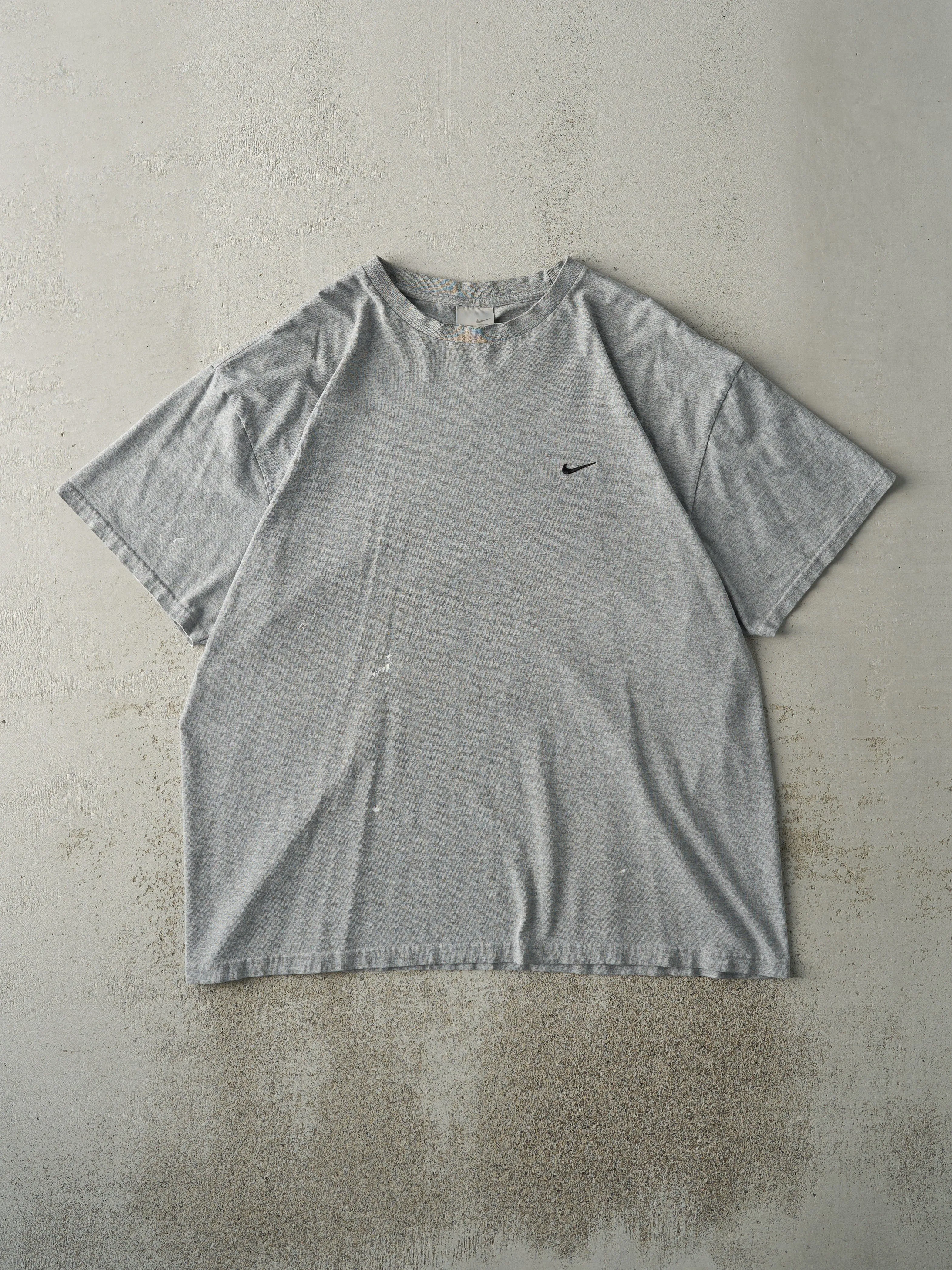 Vintage Y2K Grey Nike Swoosh Embroidered Tee (L) sold by Rebalance Vintage