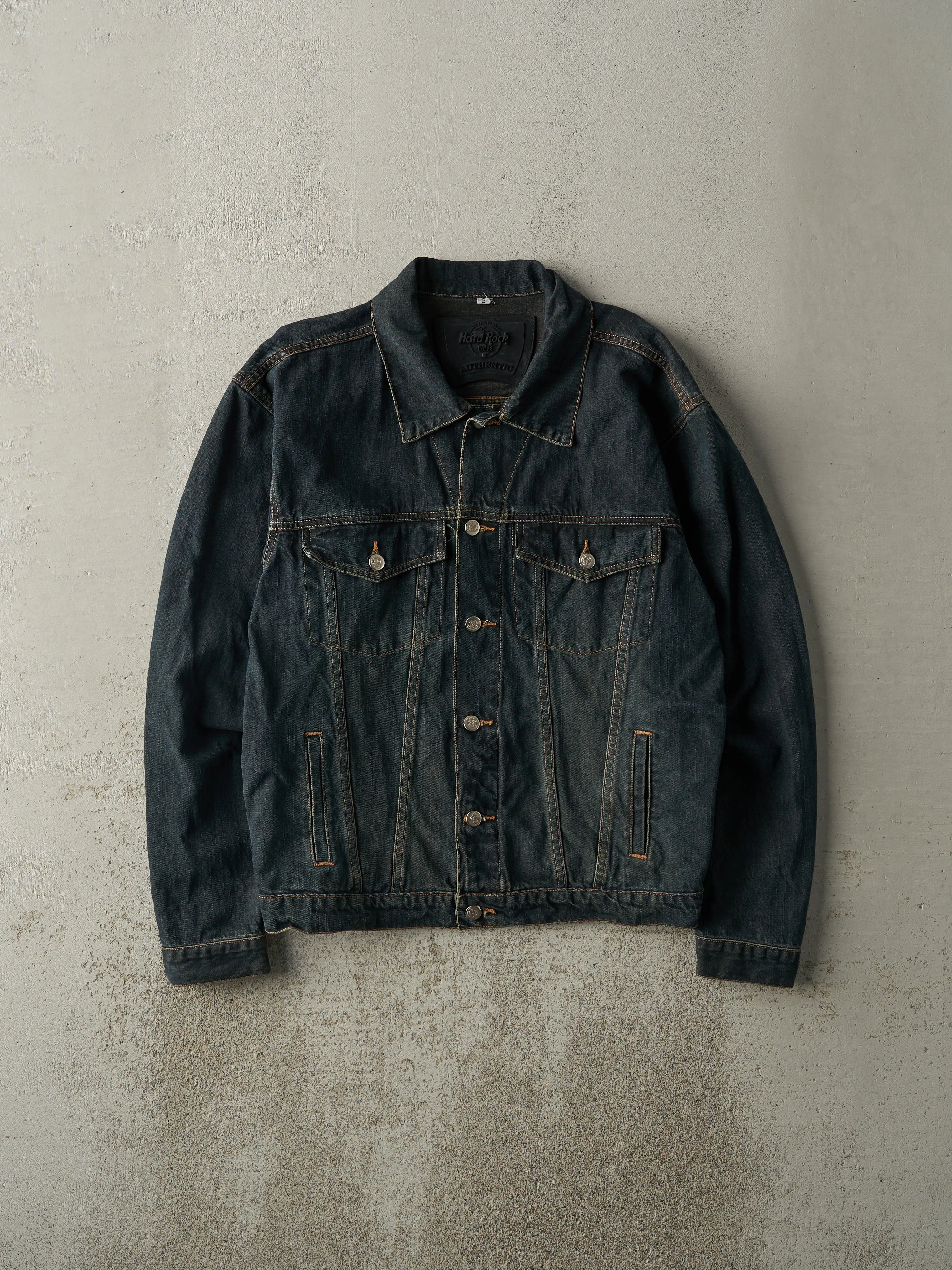 Vintage 90s Dark Wash Hard Rock Cafe Puerto Vallarta Embroidered Denim Jacket (L) sold by Rebalance Vintage