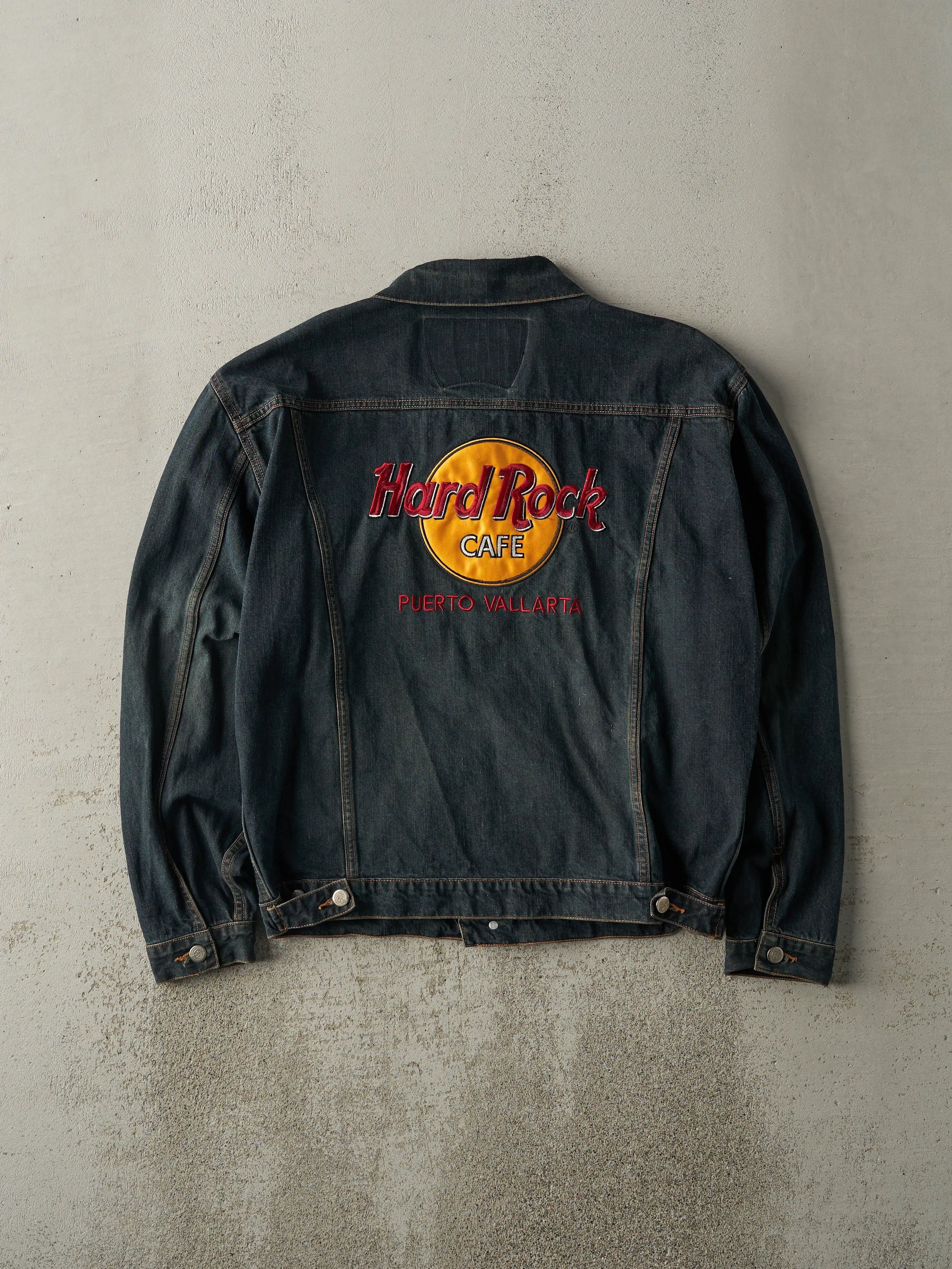 Vintage 90s Dark Wash Hard Rock Cafe Puerto Vallarta Embroidered Denim Jacket (L) sold by Rebalance Vintage product image thumbnail 3