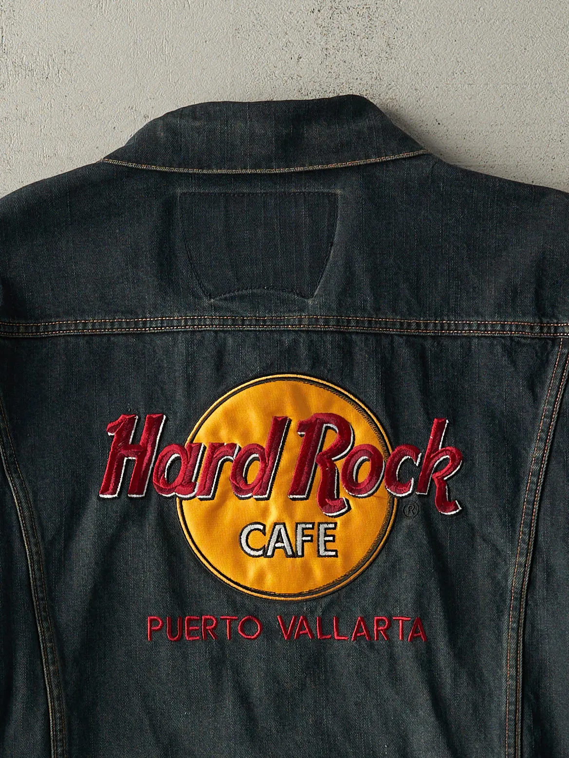 Vintage 90s Dark Wash Hard Rock Cafe Puerto Vallarta Embroidered Denim Jacket (L) sold by Rebalance Vintage product image thumbnail 5