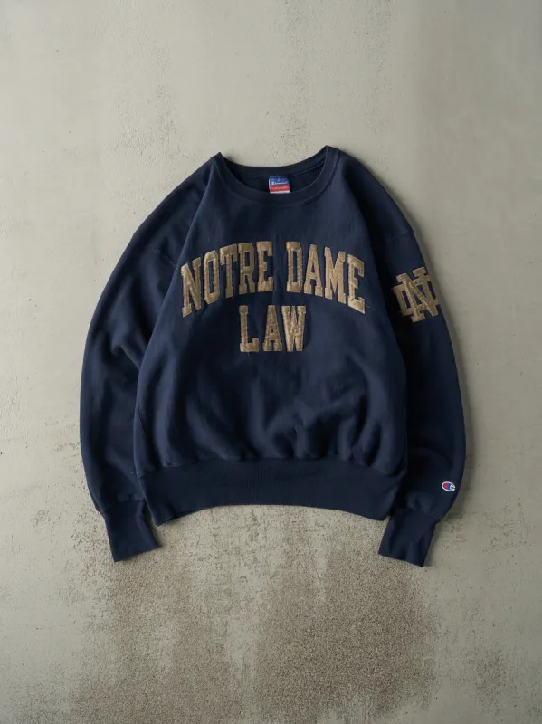 Vintage Y2K Navy Blue Notre Dame Law Champion Reverse Weave Crewneck (XL) sold by Rebalance Vintage