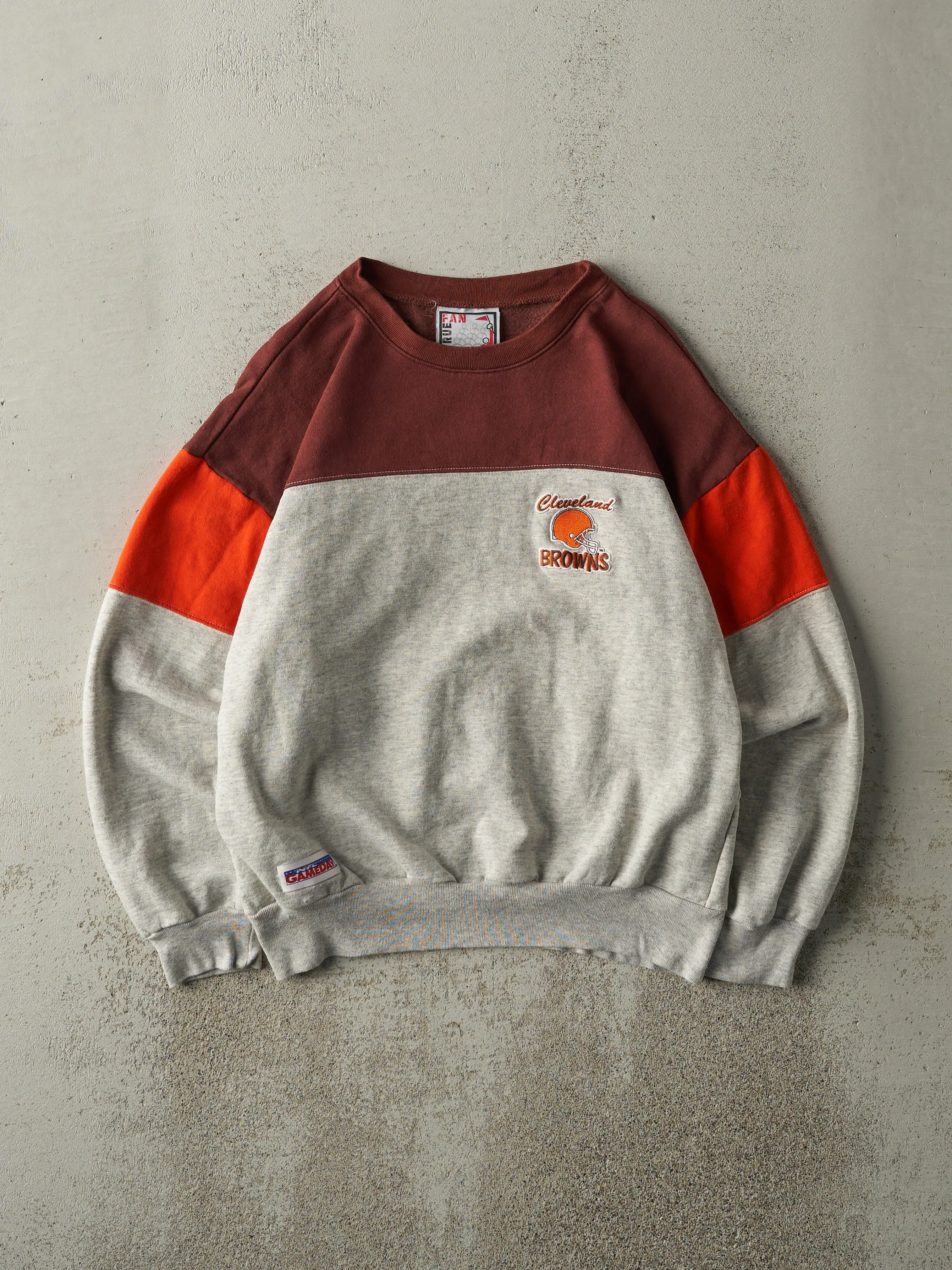 Vintage 90s Grey, Brown & Orange Cleveland Browns Embroidered Crewneck (M) sold by Rebalance Vintage