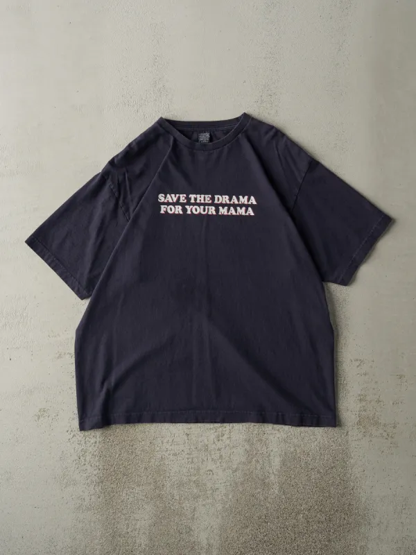 Vintage Y2K Navy Blue "Save The Drama For Your Mama" Slogan Tee (L) sold by Rebalance Vintage