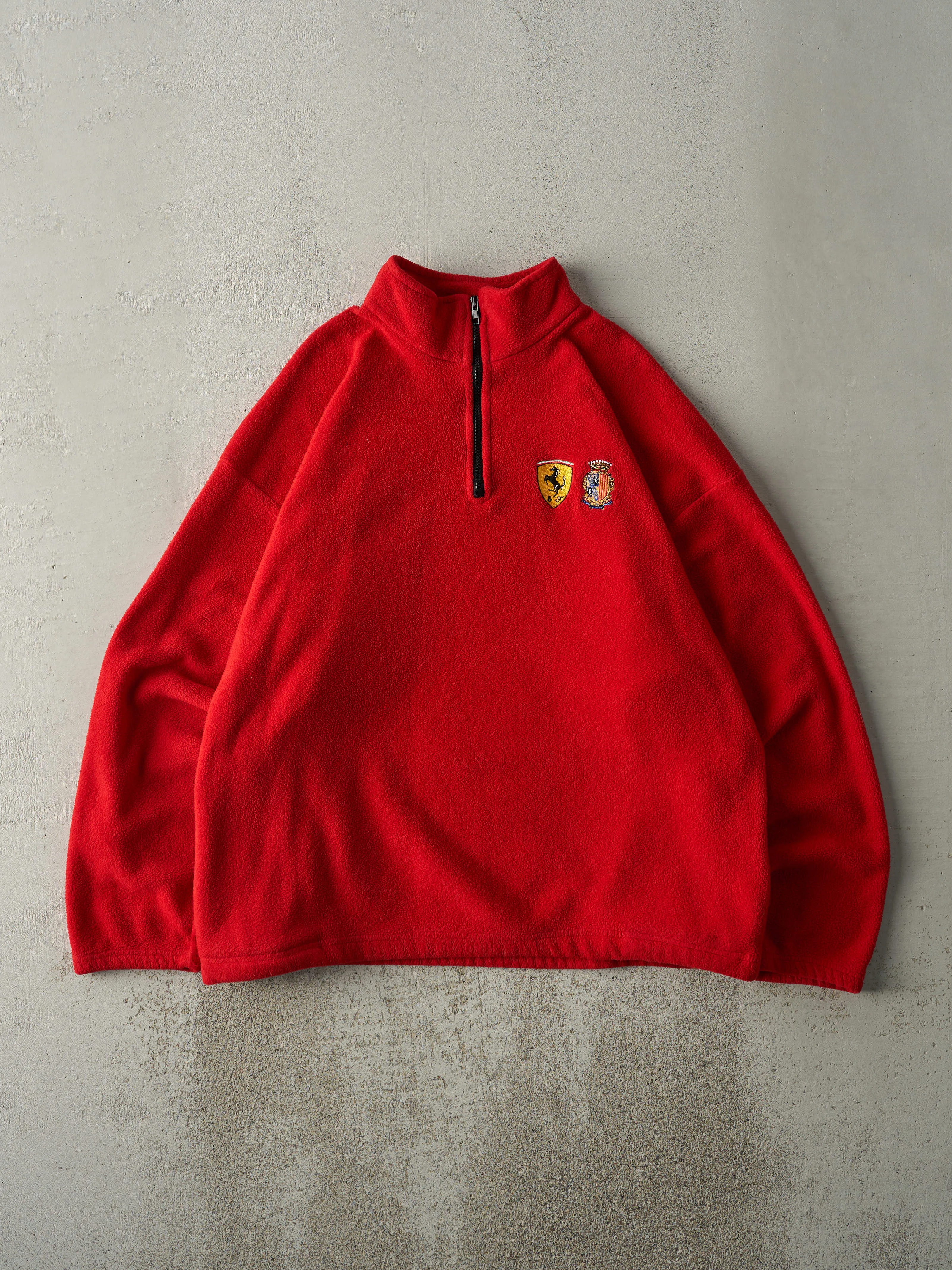 Vintage 90s Red Ferrari of New England Quarter Zip Fleece (XL) sold by Rebalance Vintage