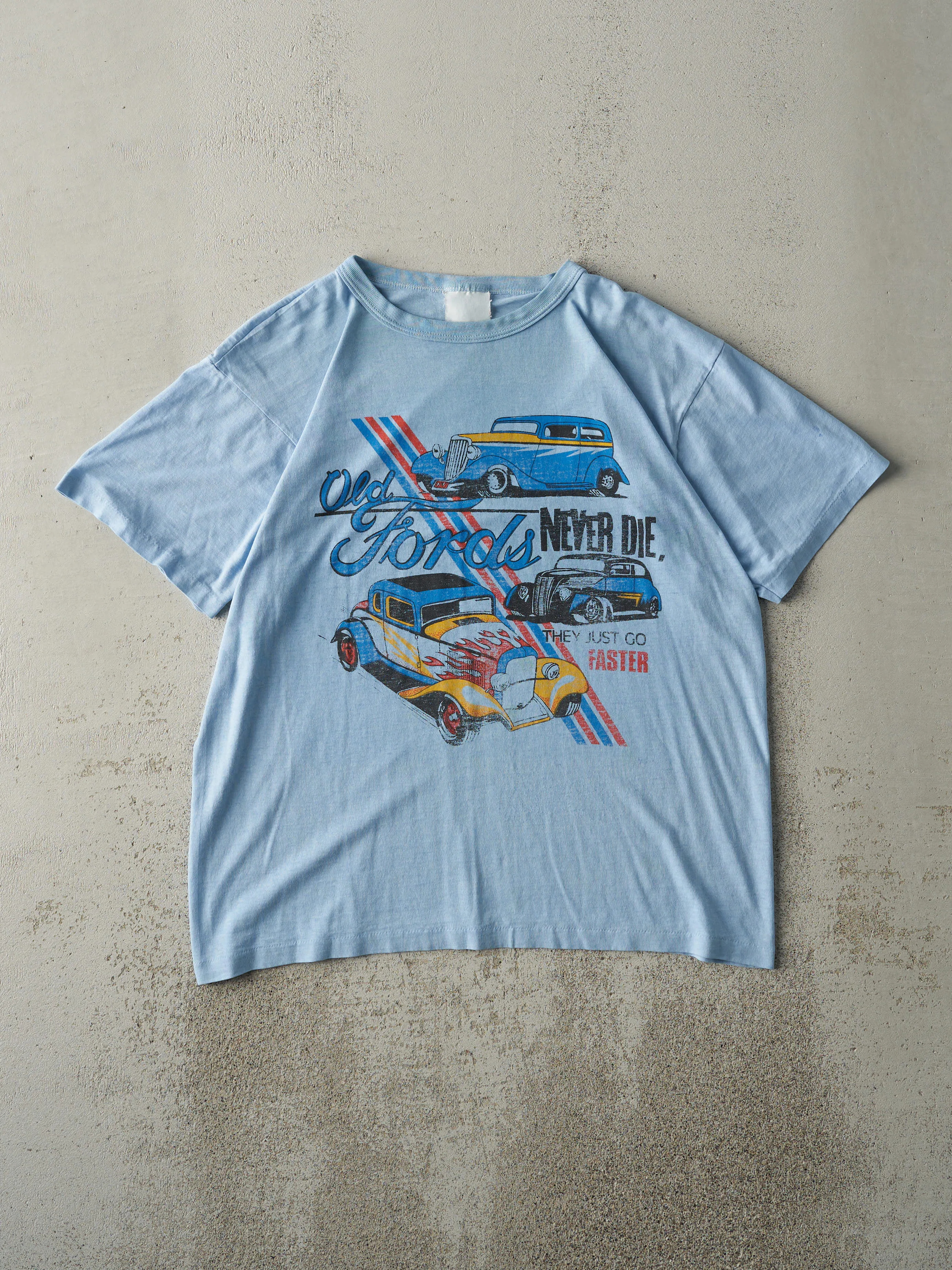 Vintage 80s Blue "Old Ford's Never Die" Tee (M) sold by Rebalance Vintage